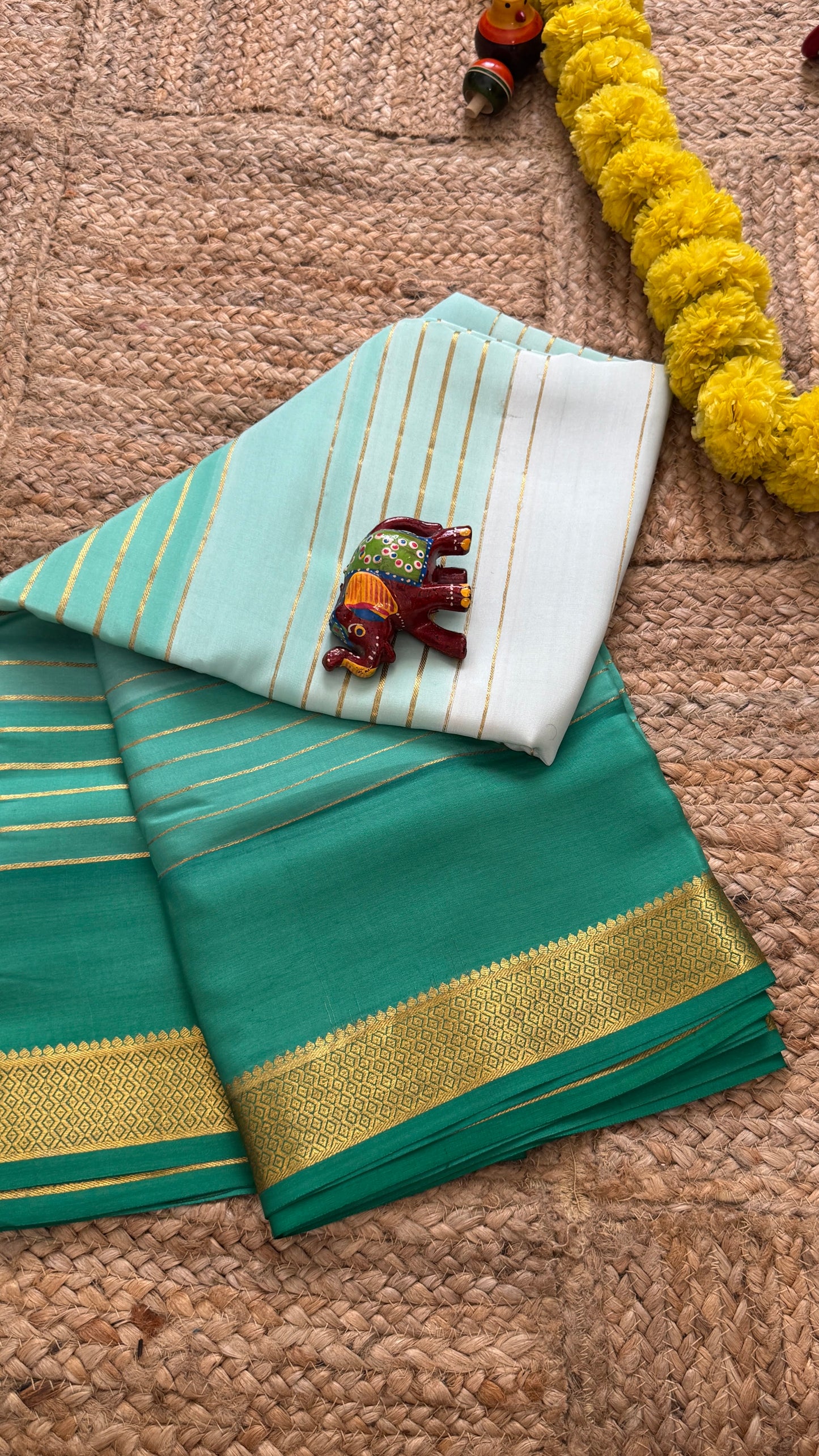 Pure Mysore Silk Sarees - Bespoke Drapes - Green and Light Green