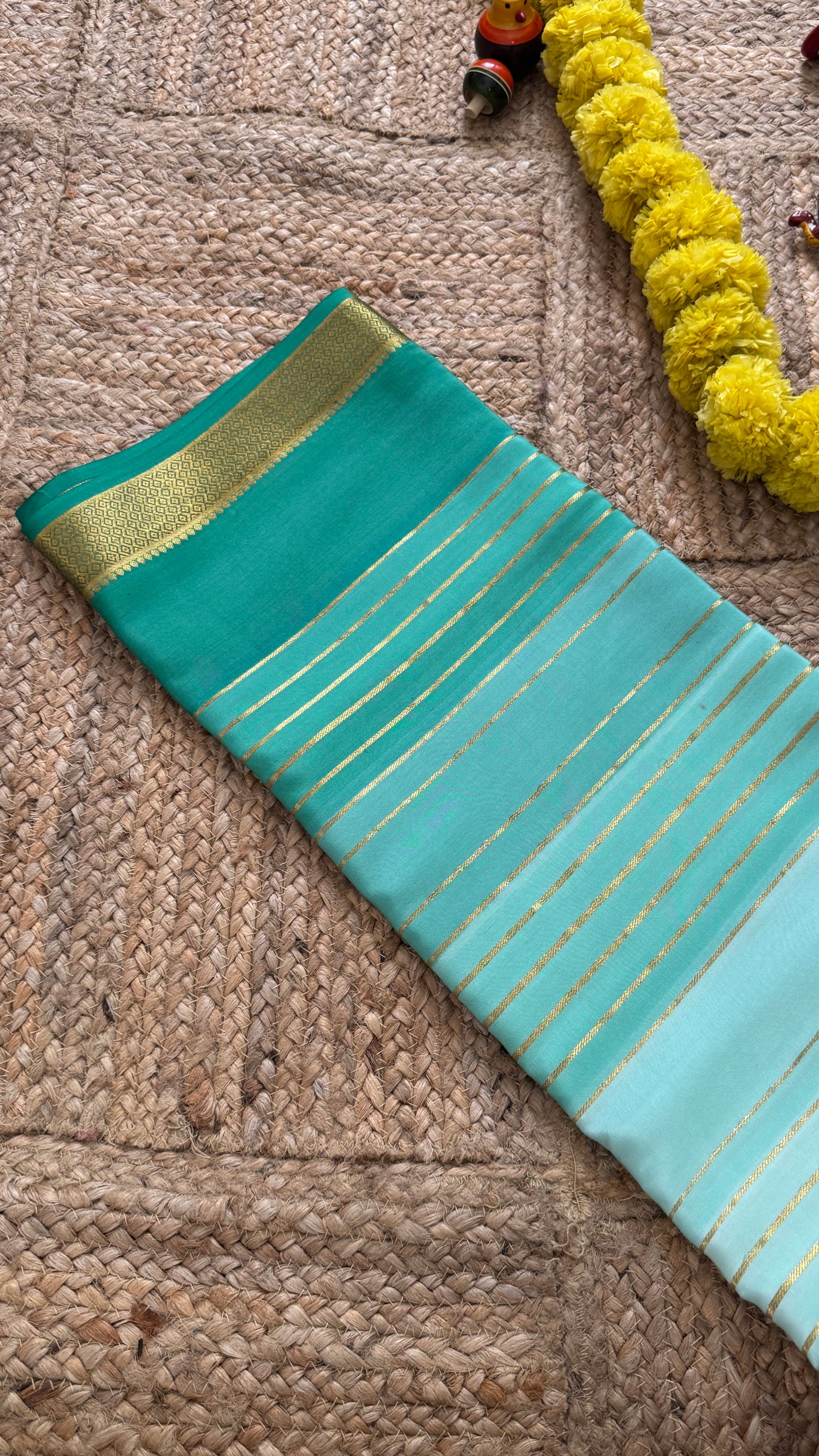 Pure Mysore Silk Sarees - Bespoke Drapes - Green and Light Green