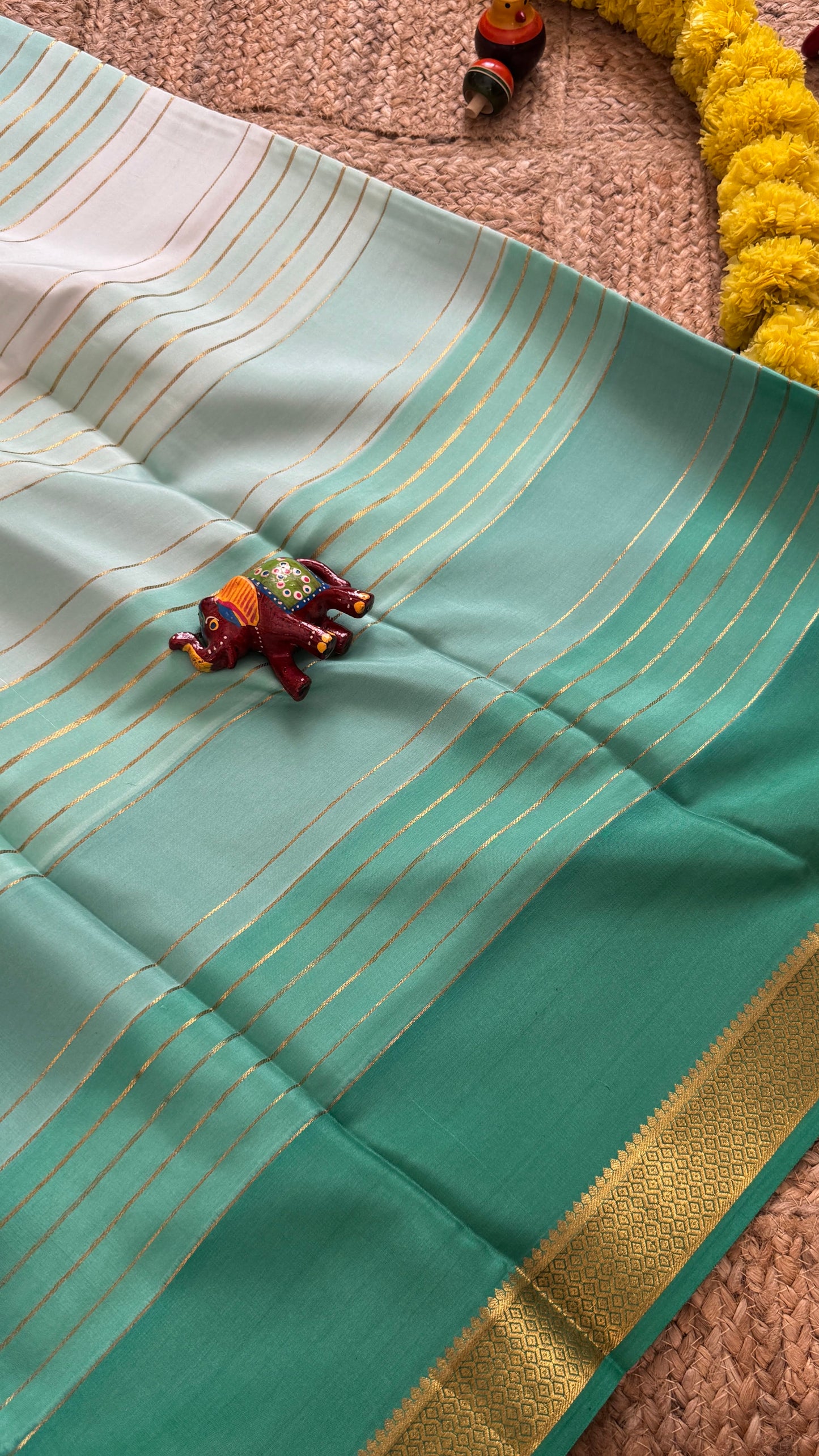 Pure Mysore Silk Sarees - Bespoke Drapes - Green and Light Green