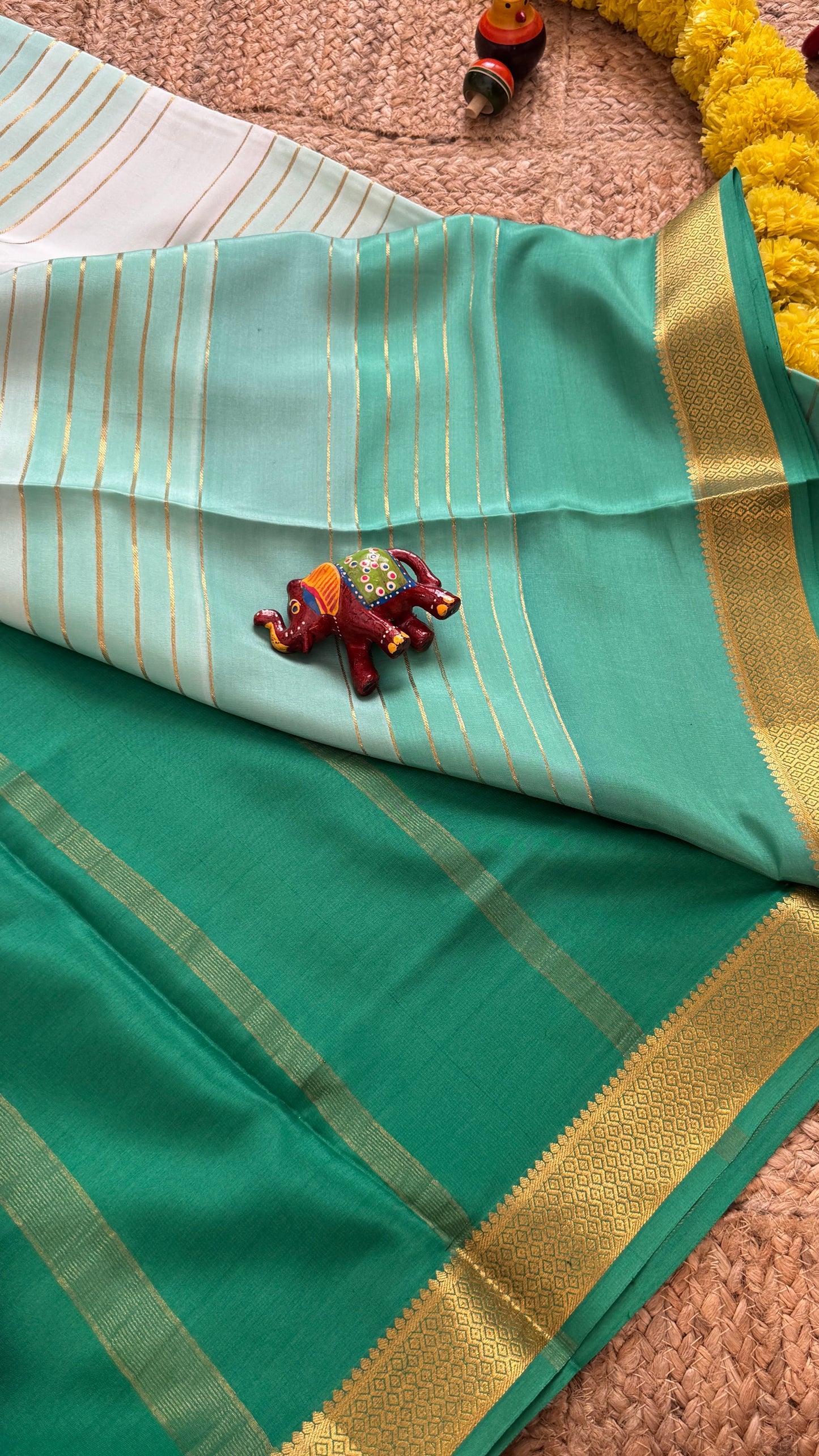 Pure Mysore Silk Sarees - Bespoke Drapes - Green and Light Green