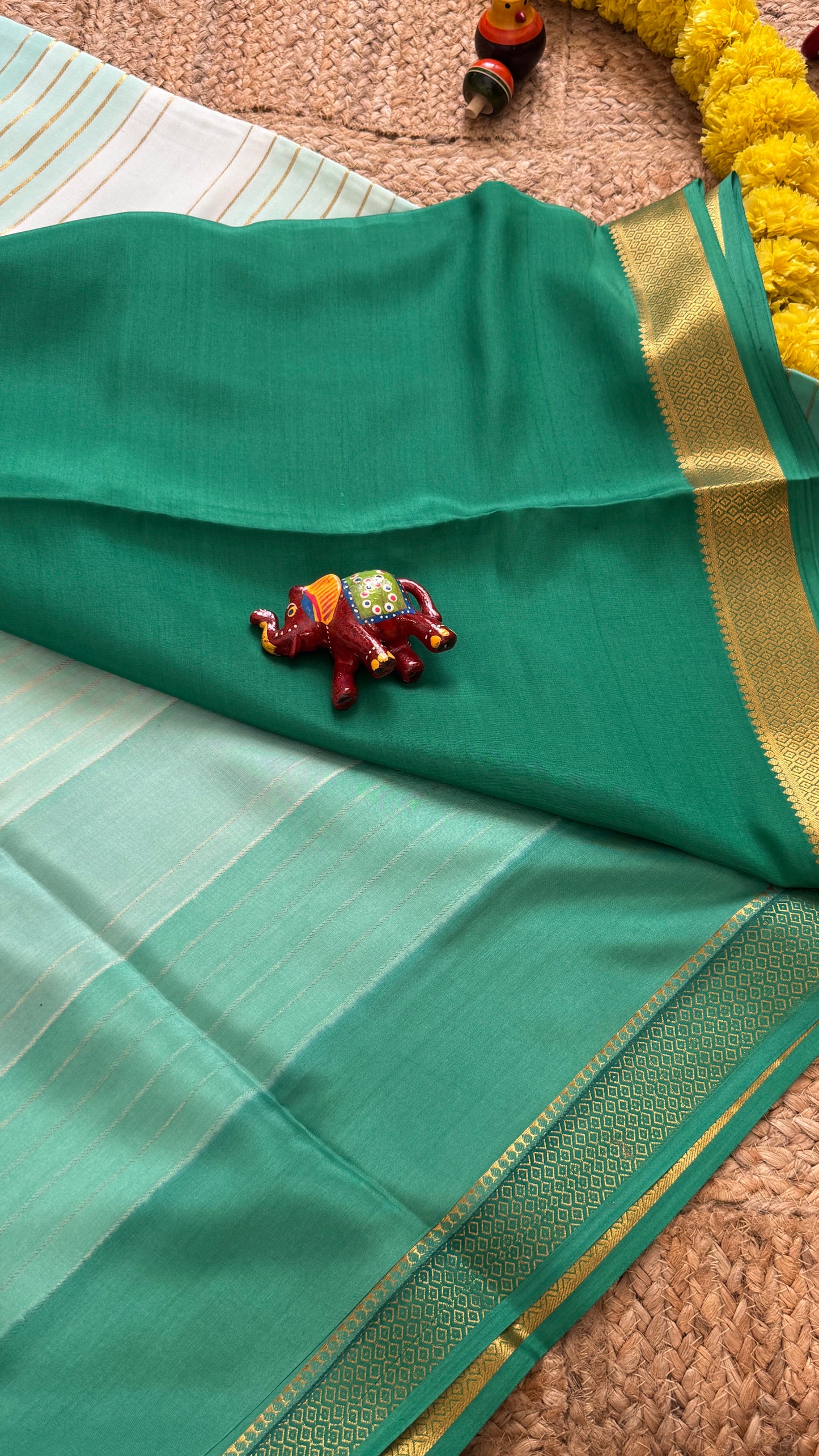 Pure Mysore Silk Sarees - Bespoke Drapes - Green and Light Green