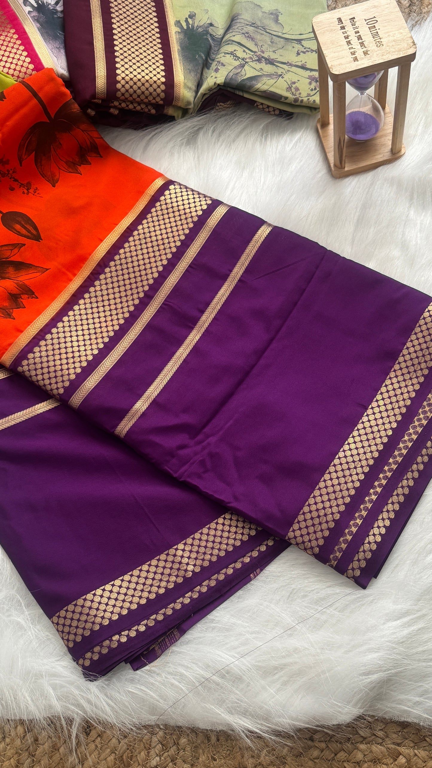 Crepe Kalamkari Print Purple & Orange Saree