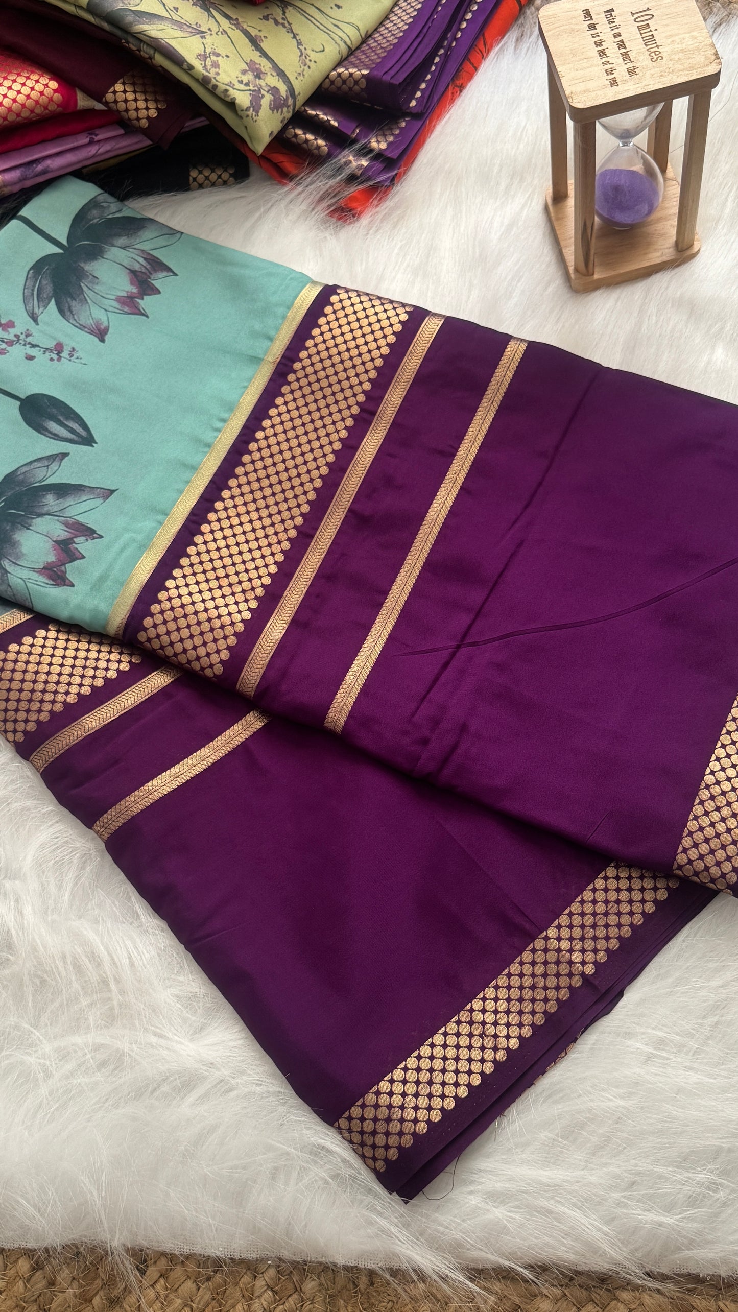 Crepe Kalamkari Print Turquoise & Purple Saree