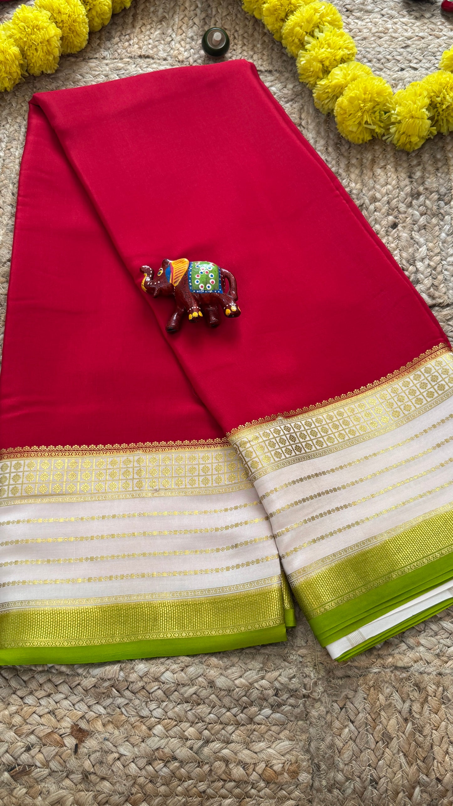 Pure Mysore Silk - Bespoke Drapes - Red & White & Light Green