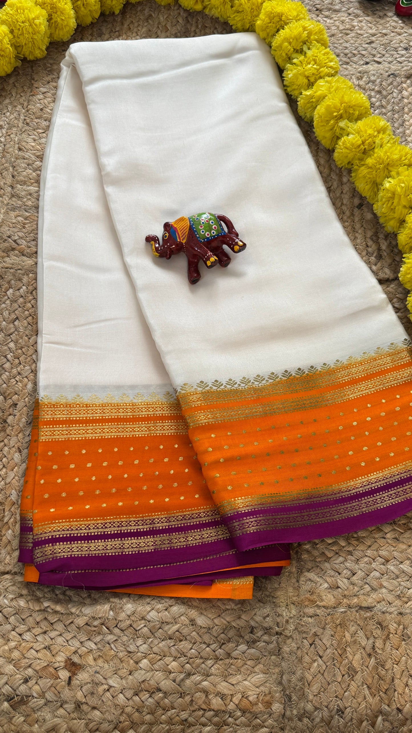 Pure Mysore Silk - Bespoke Drapes - Off White & Orange & Purple