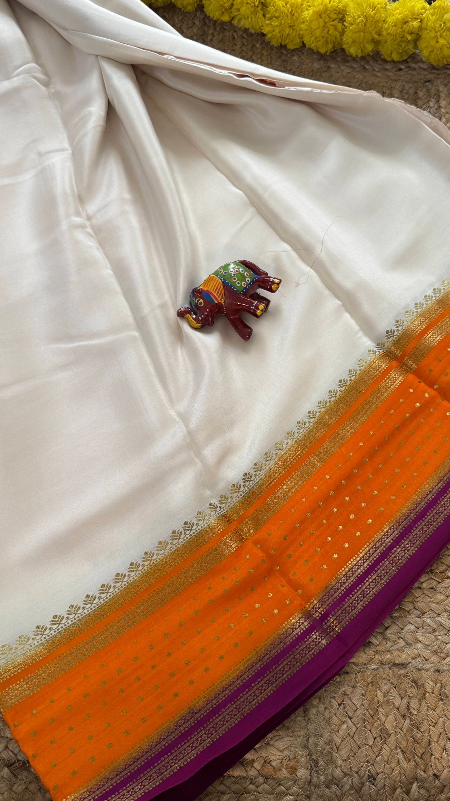 Pure Mysore Silk - Bespoke Drapes - Off White & Orange & Purple