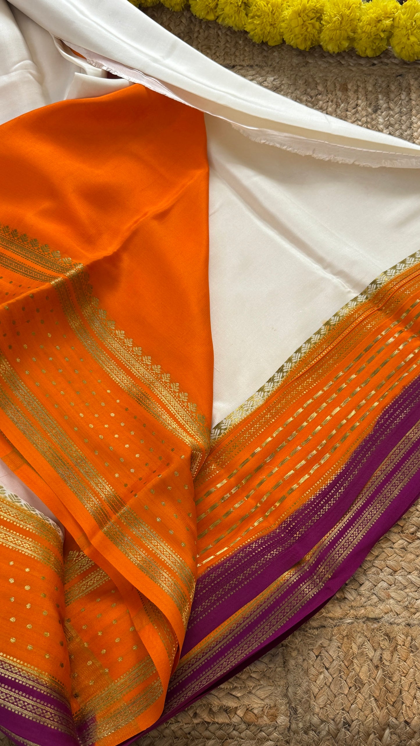 Pure Mysore Silk - Bespoke Drapes - Off White & Orange & Purple
