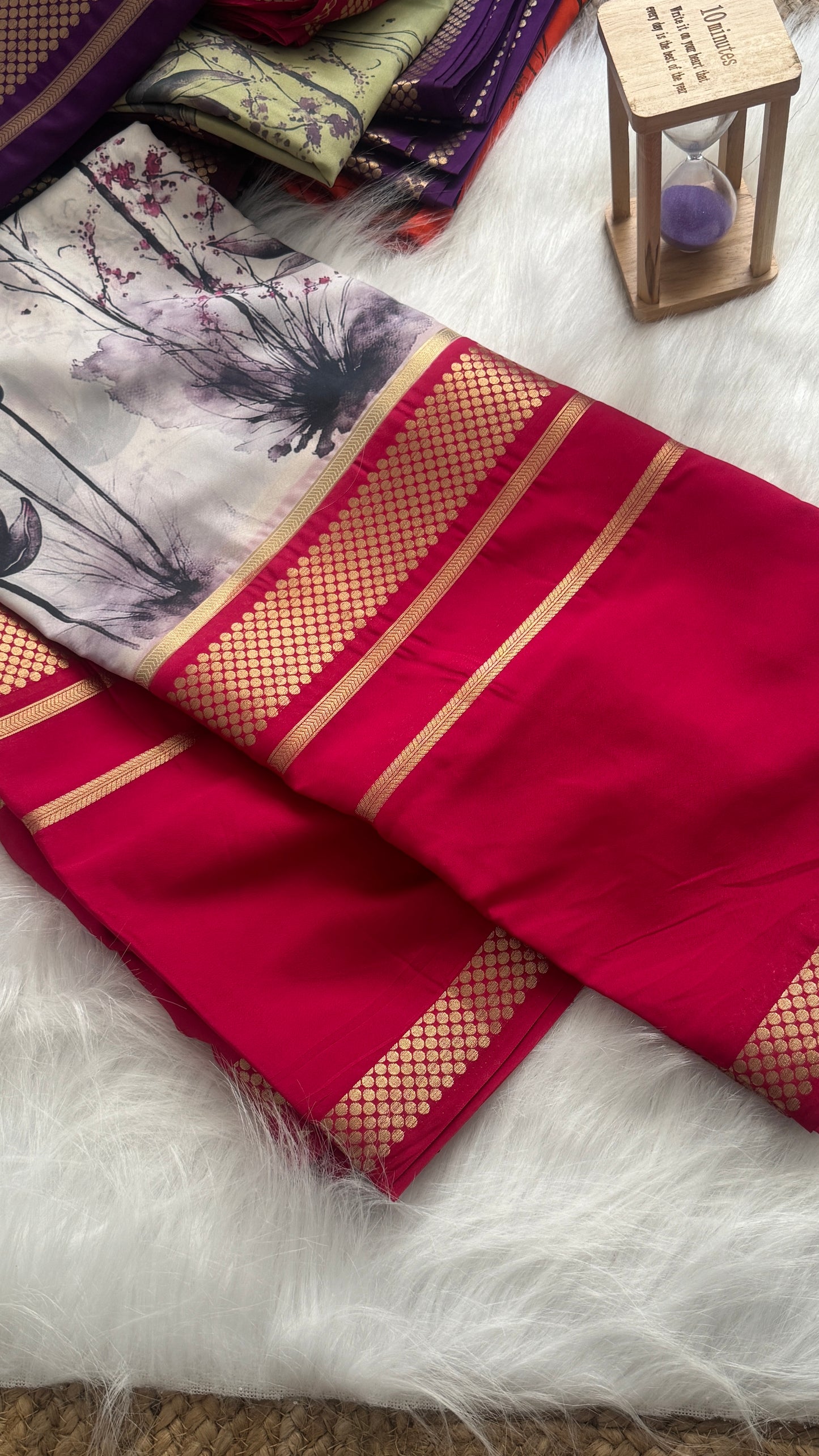 Crepe Kalamkari Print Off White & Pink Saree