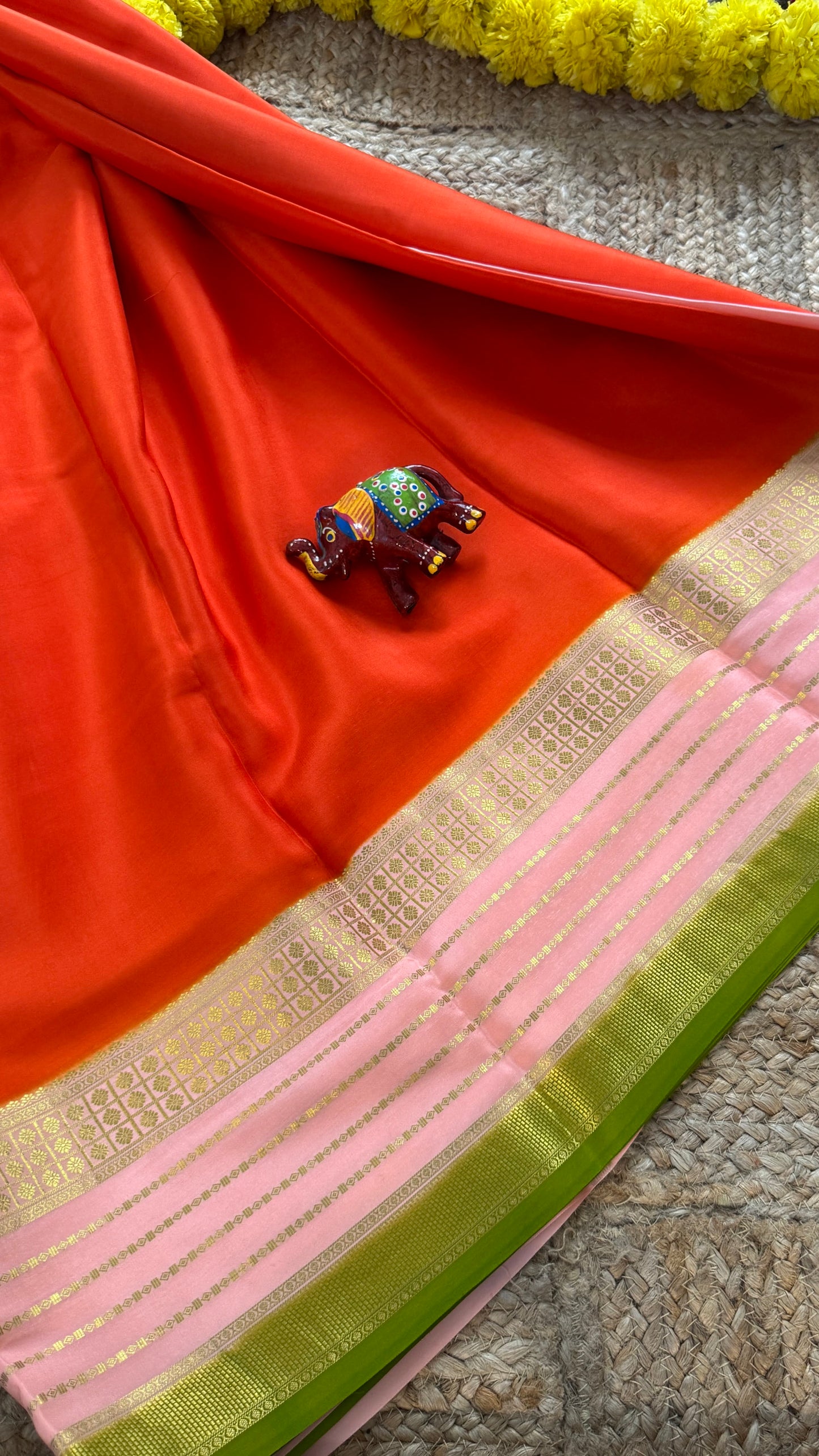 Pure Mysore Silk - Bespoke Drapes - Orange & Baby Pink & Light Green
