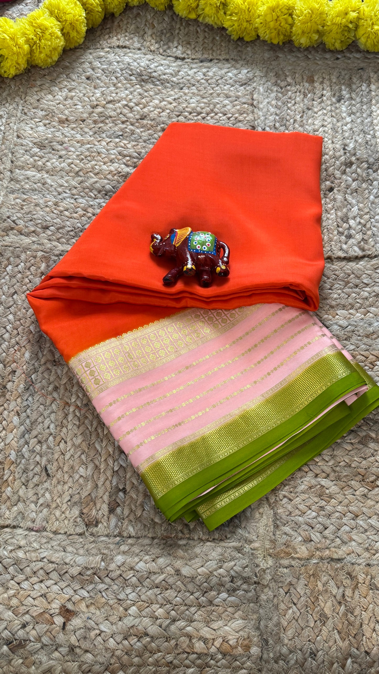Pure Mysore Silk - Bespoke Drapes - Orange & Baby Pink & Light Green