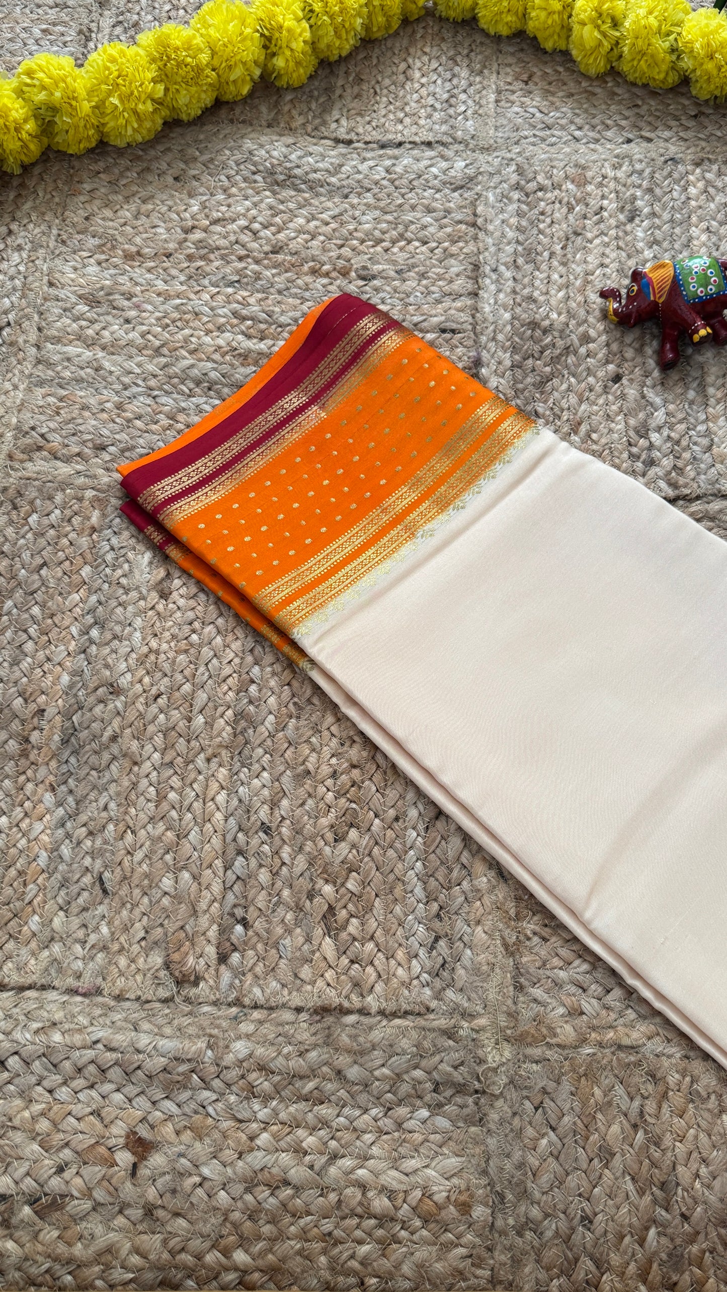 Pure Mysore Silk - Bespoke Drapes - OffWhite & Orange & Maroon