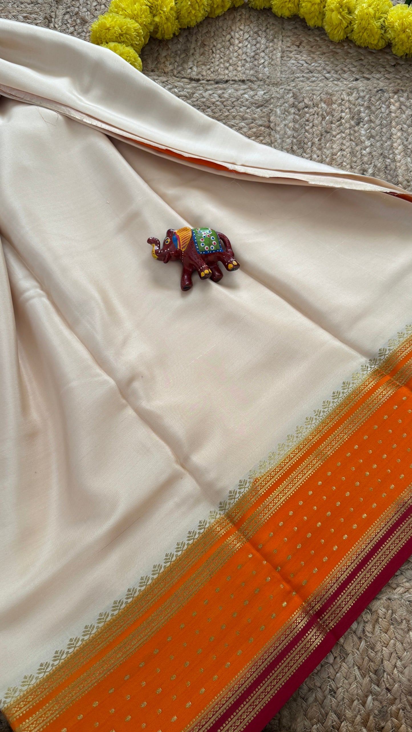 Pure Mysore Silk - Bespoke Drapes - OffWhite & Orange & Maroon