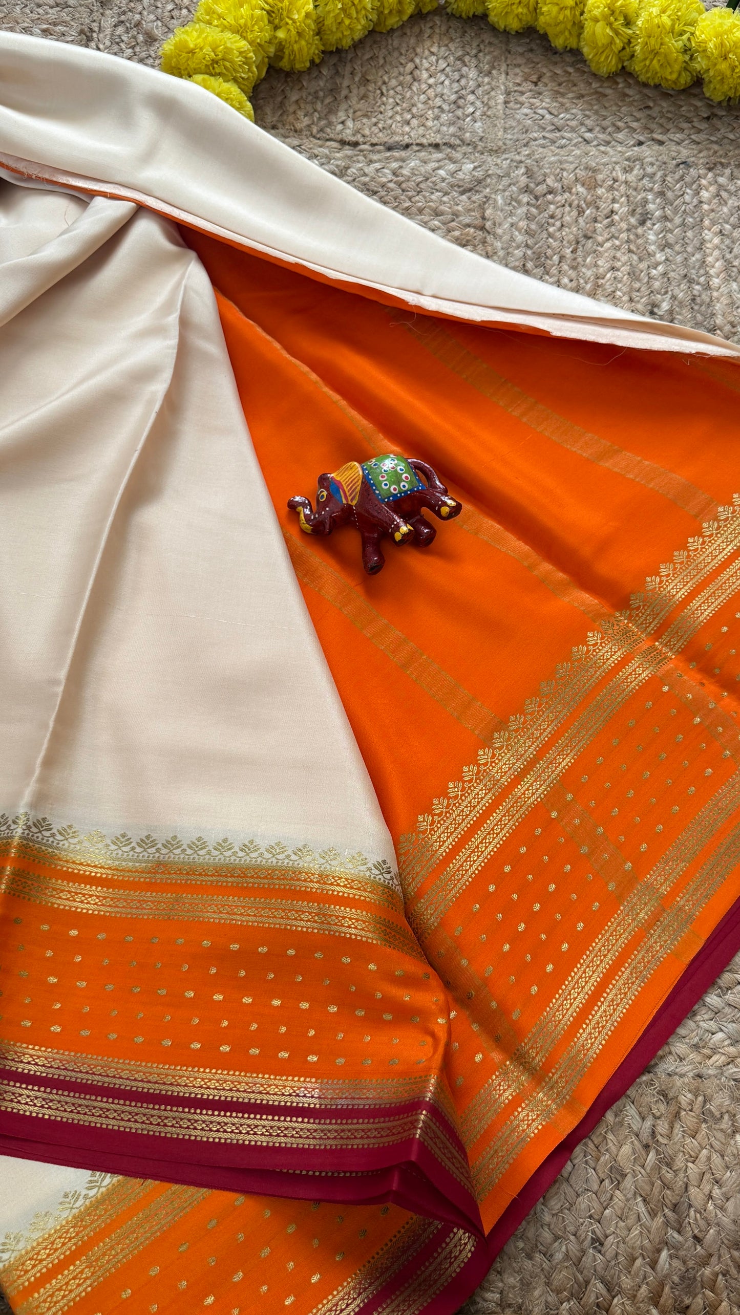 Pure Mysore Silk - Bespoke Drapes - OffWhite & Orange & Maroon