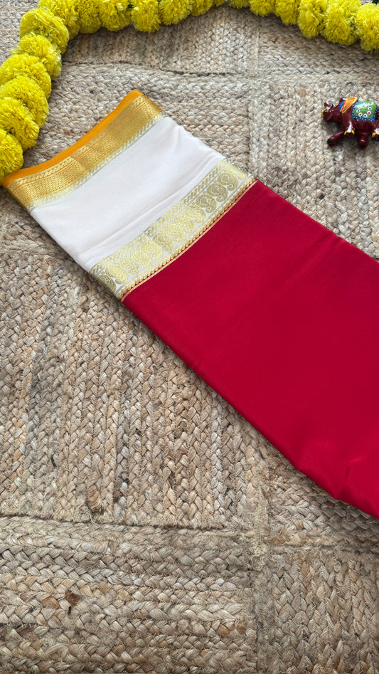 Pure Mysore Silk - Bespoke Drapes - Red & White & Orange