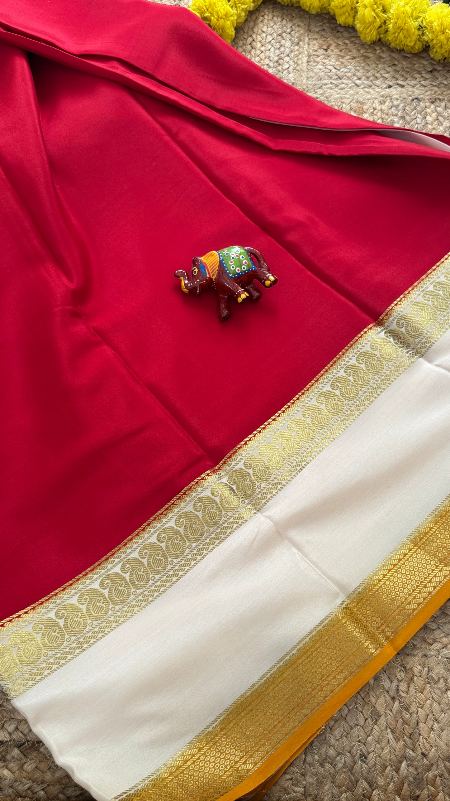 Pure Mysore Silk - Bespoke Drapes - Red & White & Orange
