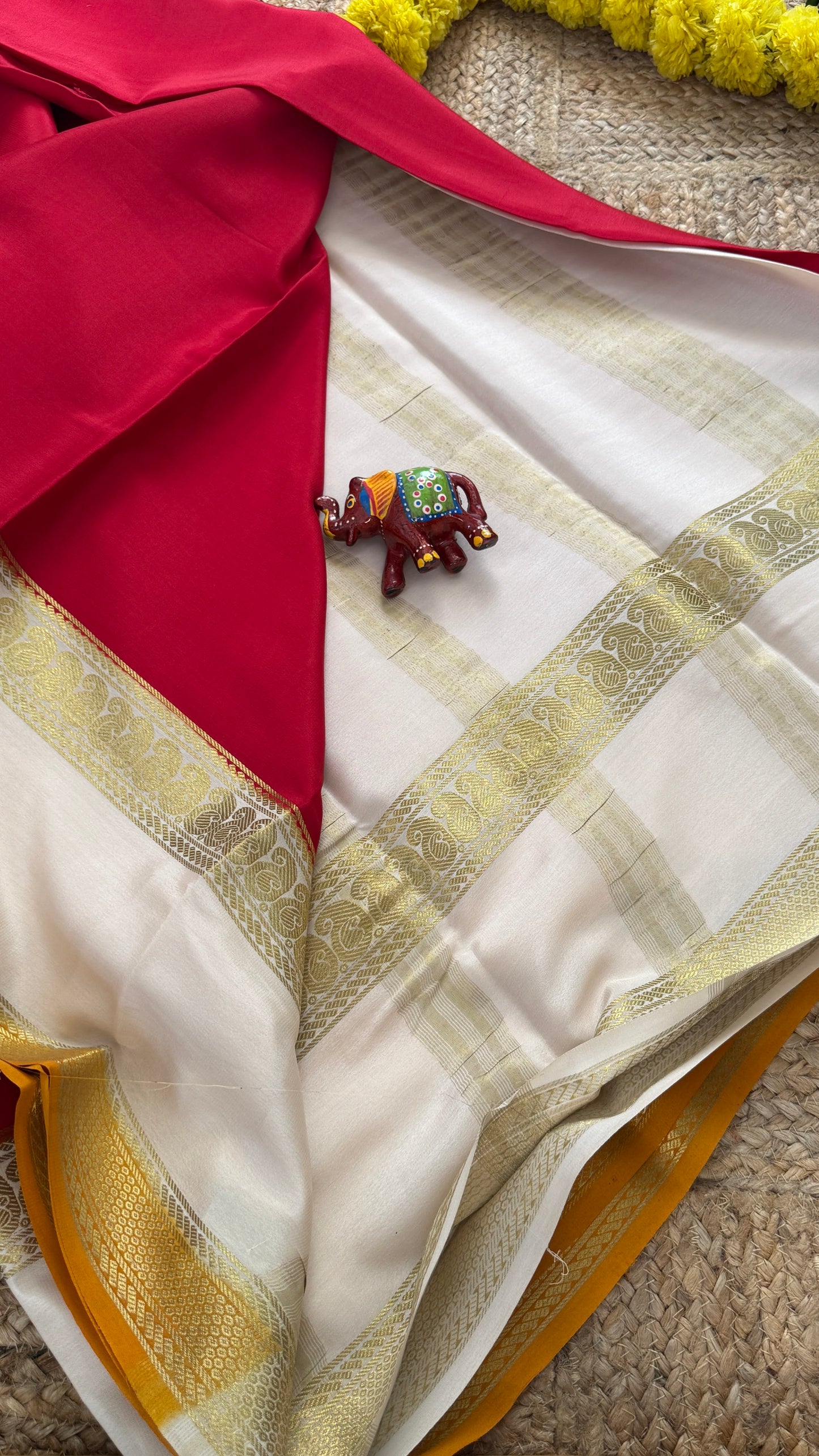 Pure Mysore Silk - Bespoke Drapes - Red & White & Orange