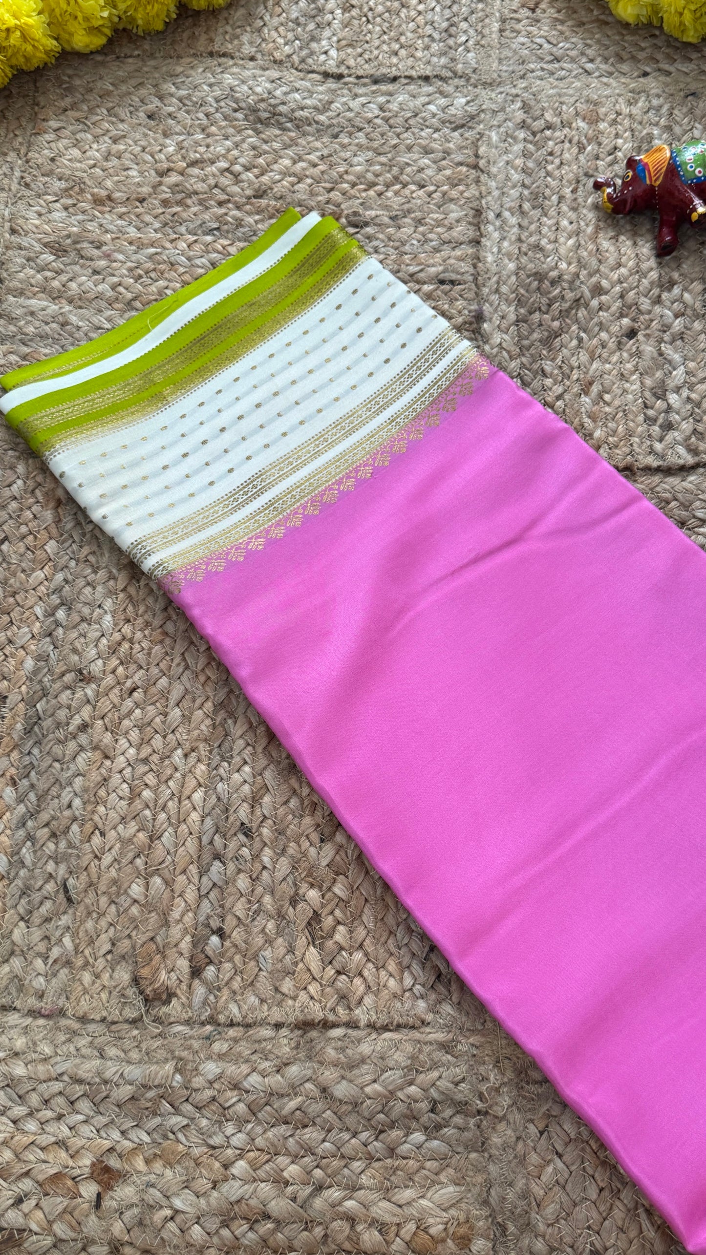 Pure Mysore Silk - Bespoke Drapes - Baby Pink & White & Light Green