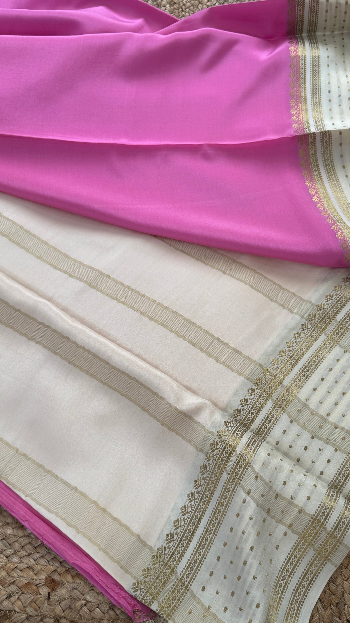 Pure Mysore Silk - Bespoke Drapes - Baby Pink & White & Light Green
