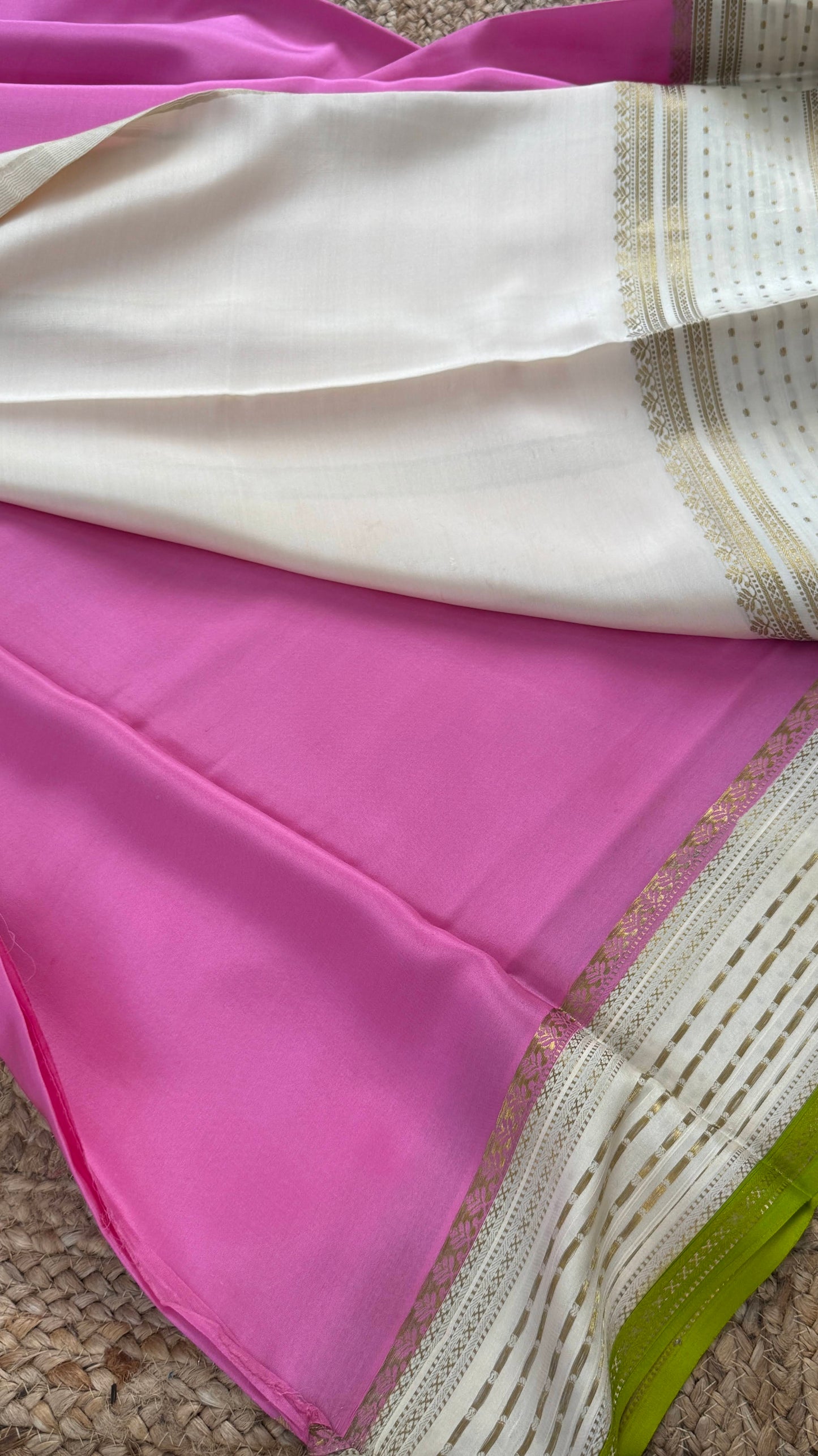 Pure Mysore Silk - Bespoke Drapes - Baby Pink & White & Light Green