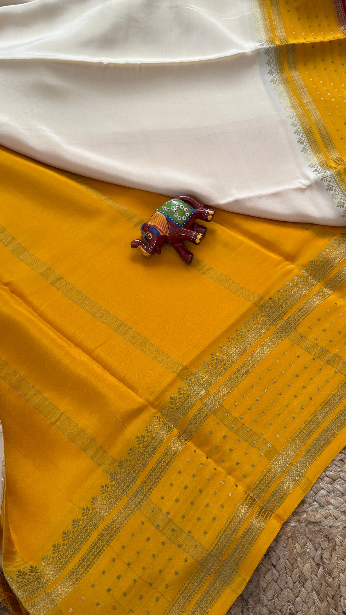 Pure Mysore Silk - Bespoke Drapes - Off White & Mustard & Red