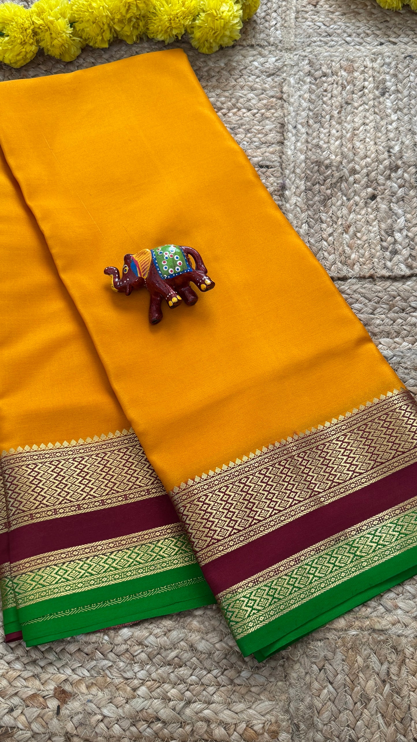 Pure Mysore Silk - Bespoke Drapes - Mustard & Maroon & Green