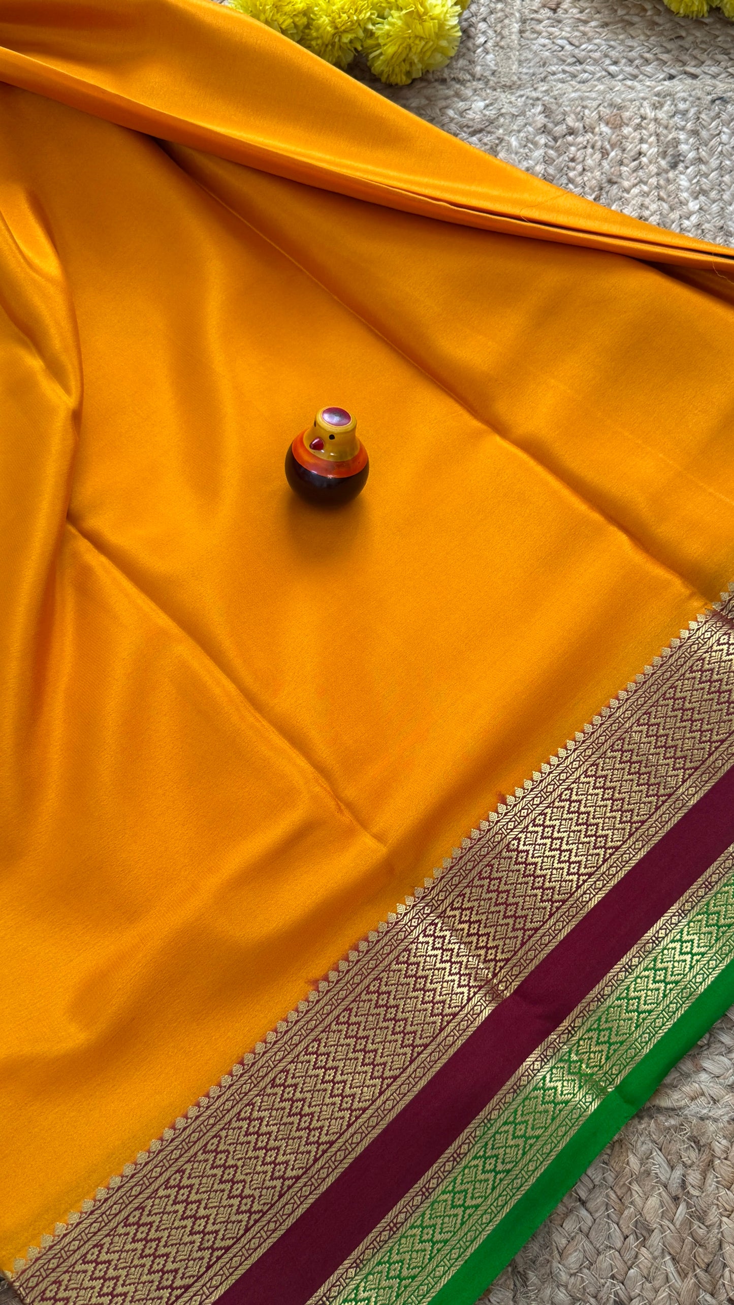 Pure Mysore Silk - Bespoke Drapes - Mustard & Maroon & Green
