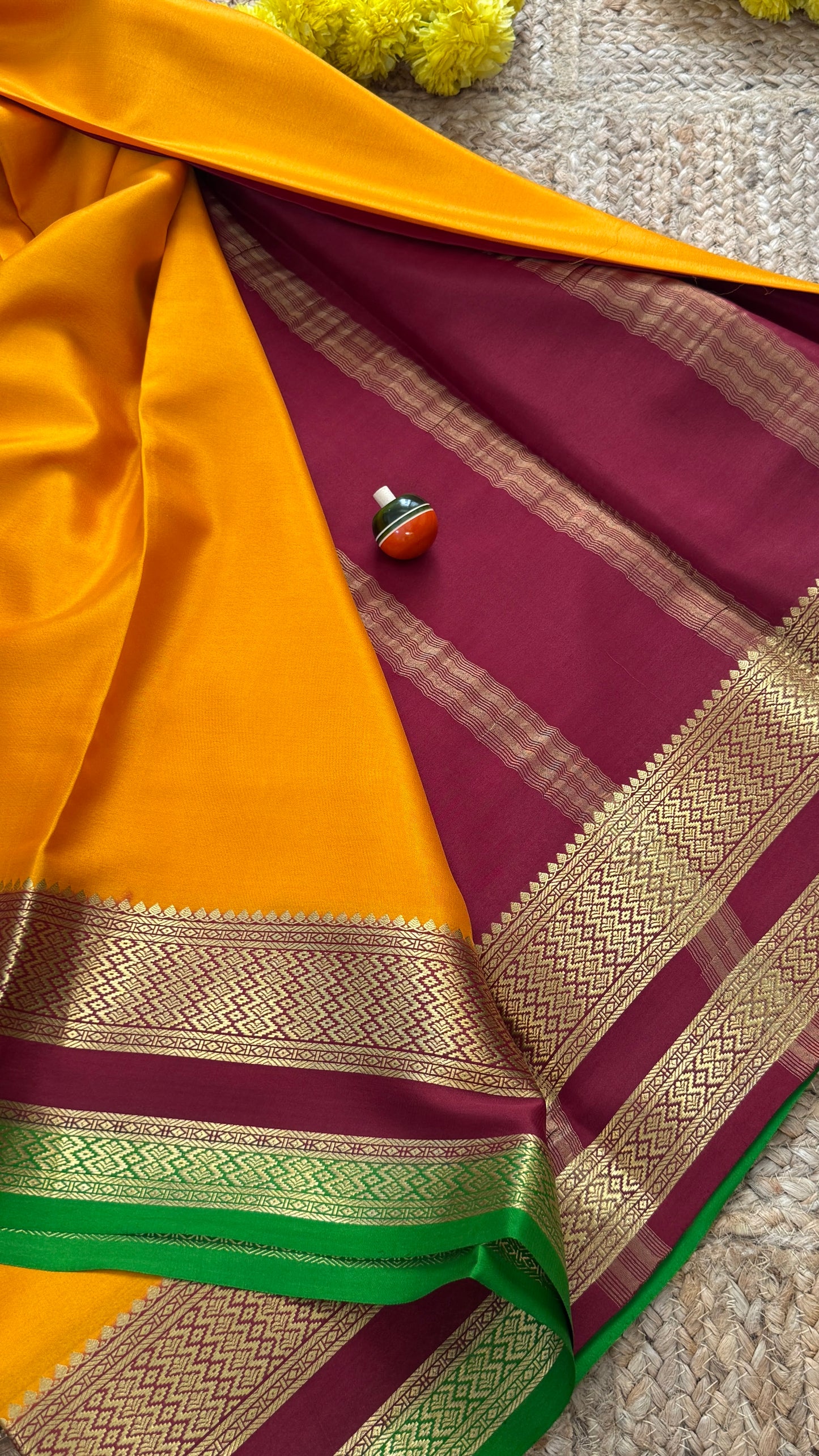Pure Mysore Silk - Bespoke Drapes - Mustard & Maroon & Green