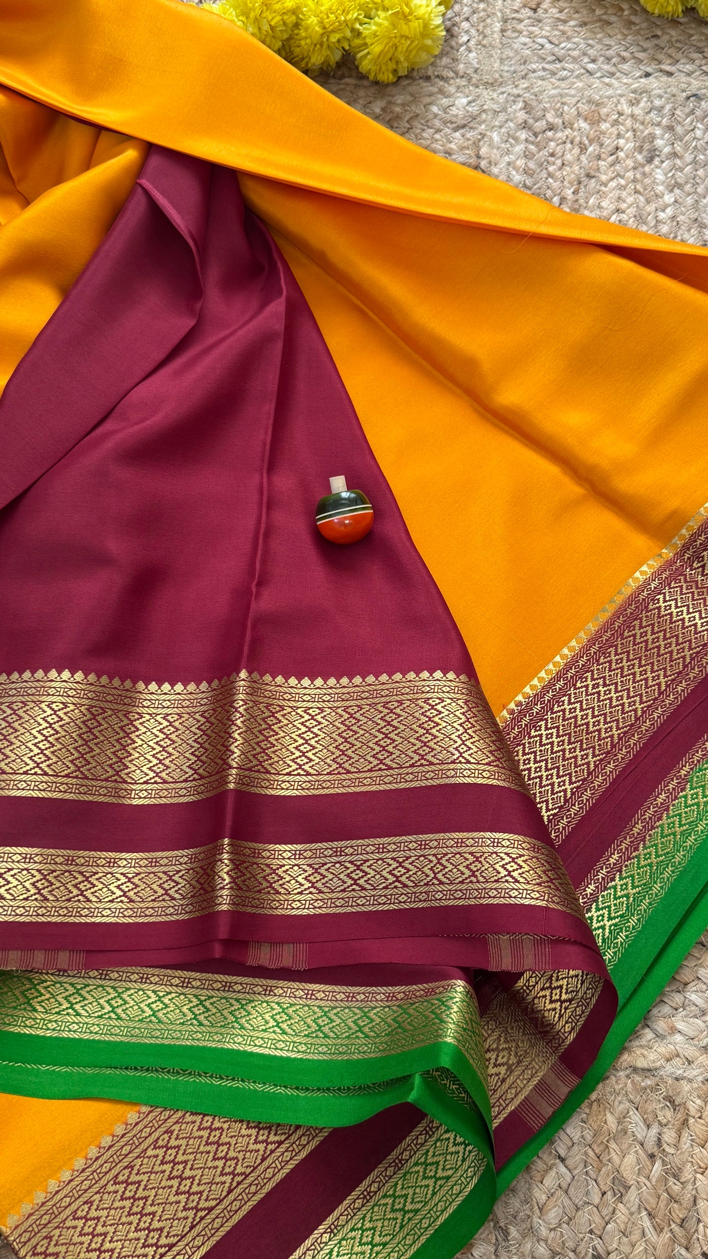 Pure Mysore Silk - Bespoke Drapes - Mustard & Maroon & Green
