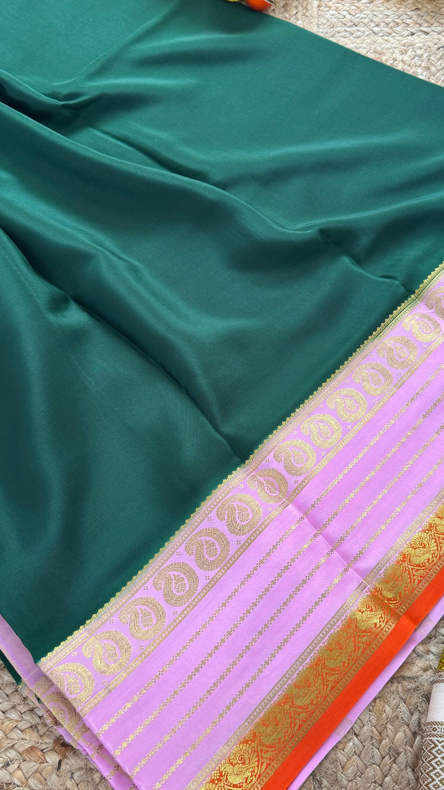 Pure Mysore Silk - Bespoke Drapes - Dark Green & Baby Pink & Orange