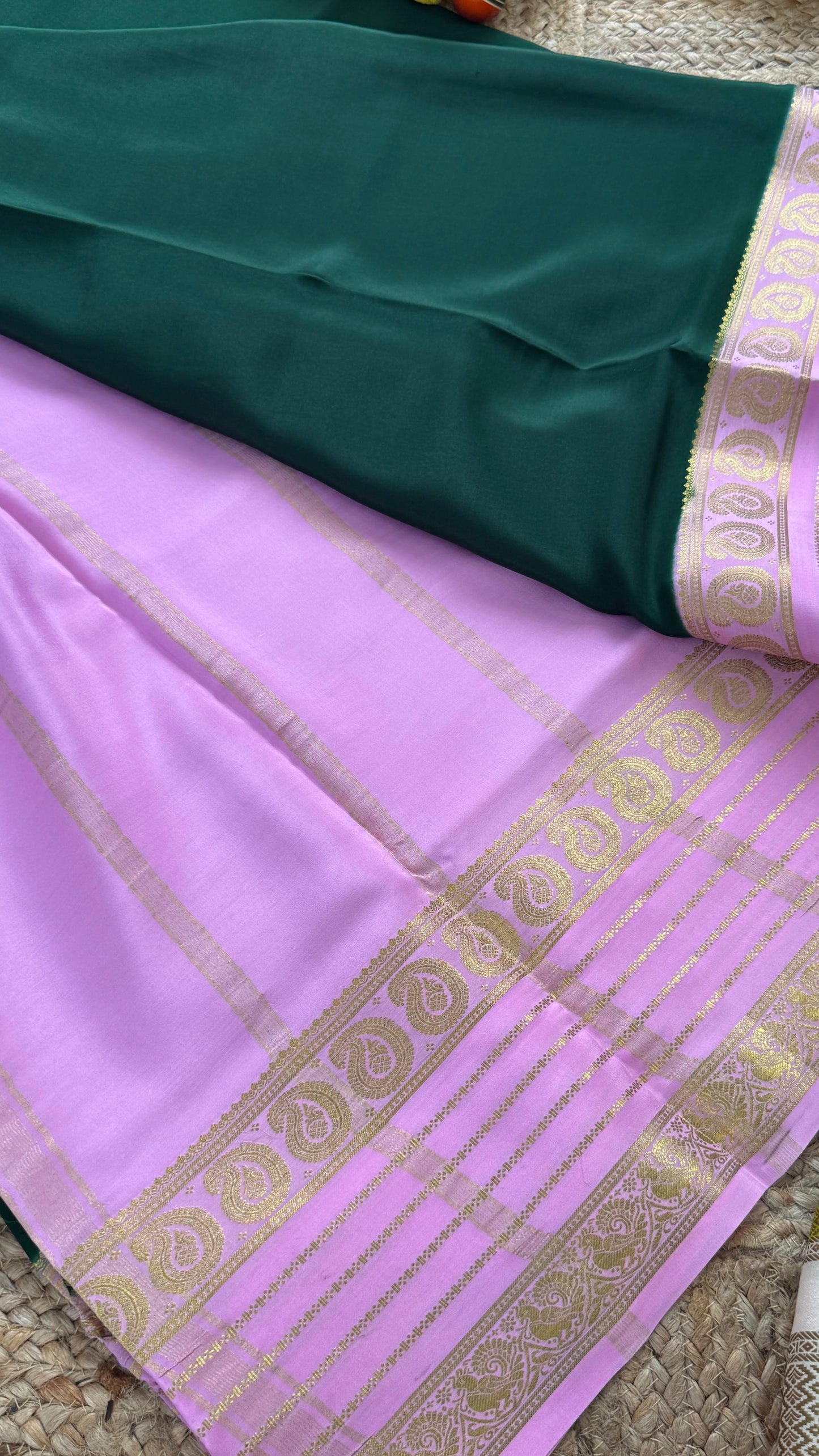 Pure Mysore Silk - Bespoke Drapes - Dark Green & Baby Pink & Orange