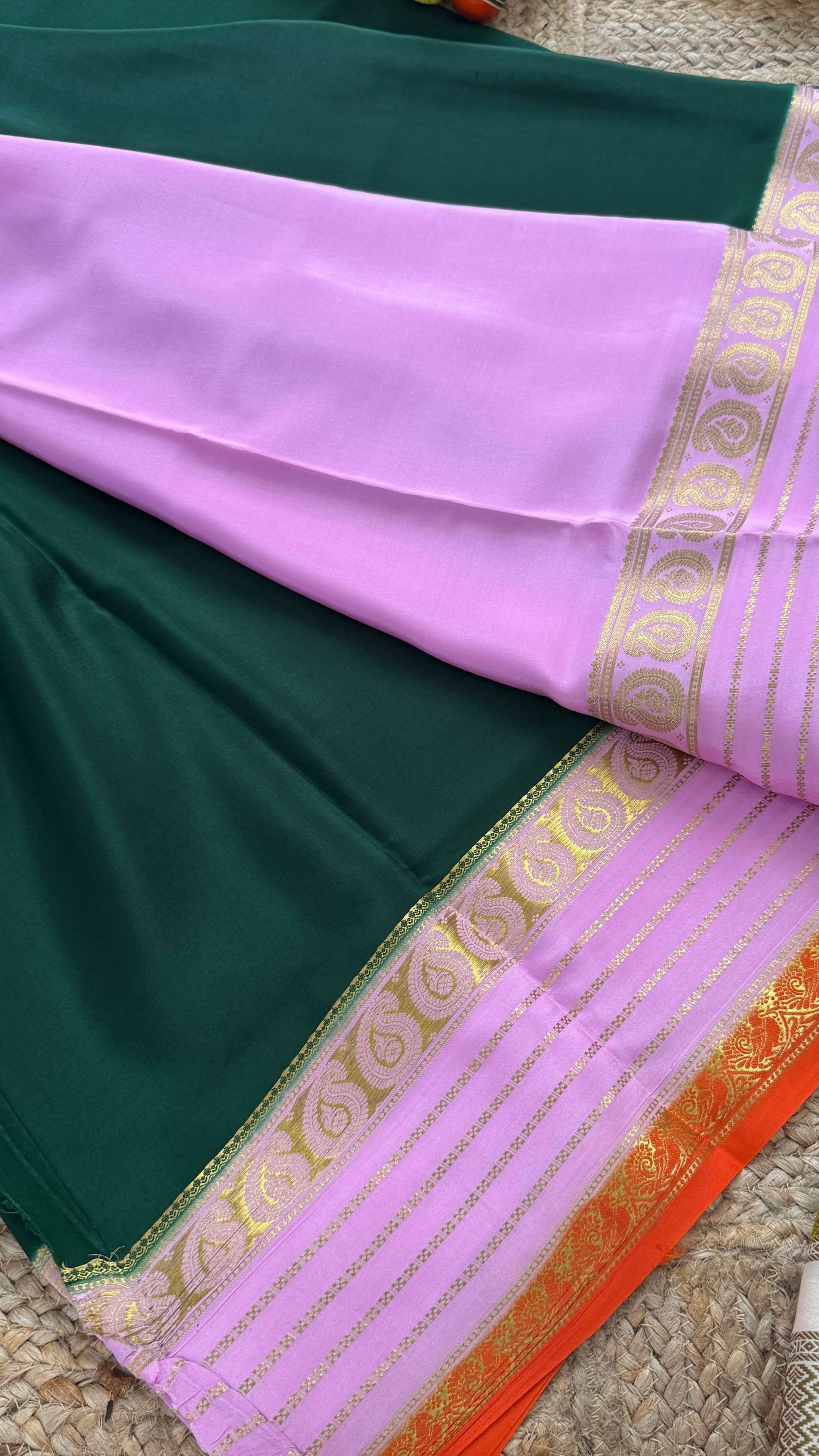 Pure Mysore Silk - Bespoke Drapes - Dark Green & Baby Pink & Orange