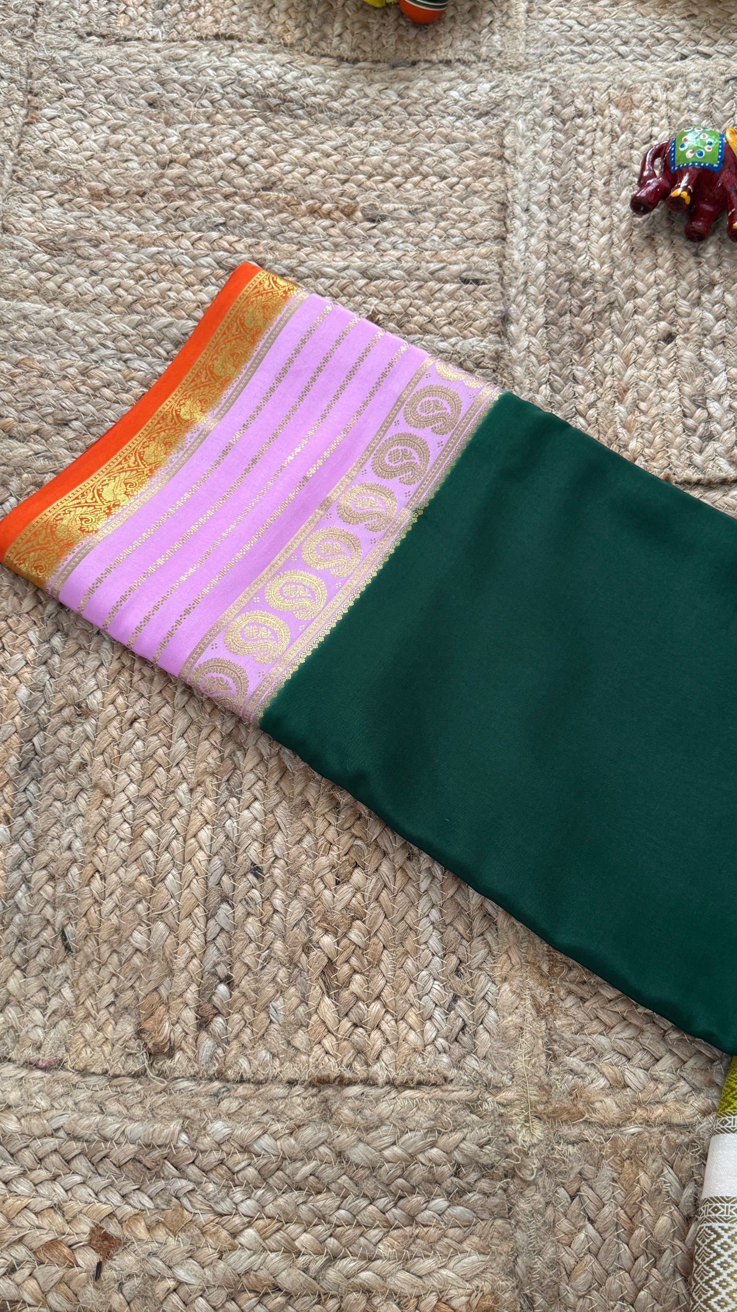 Pure Mysore Silk - Bespoke Drapes - Dark Green & Baby Pink & Orange