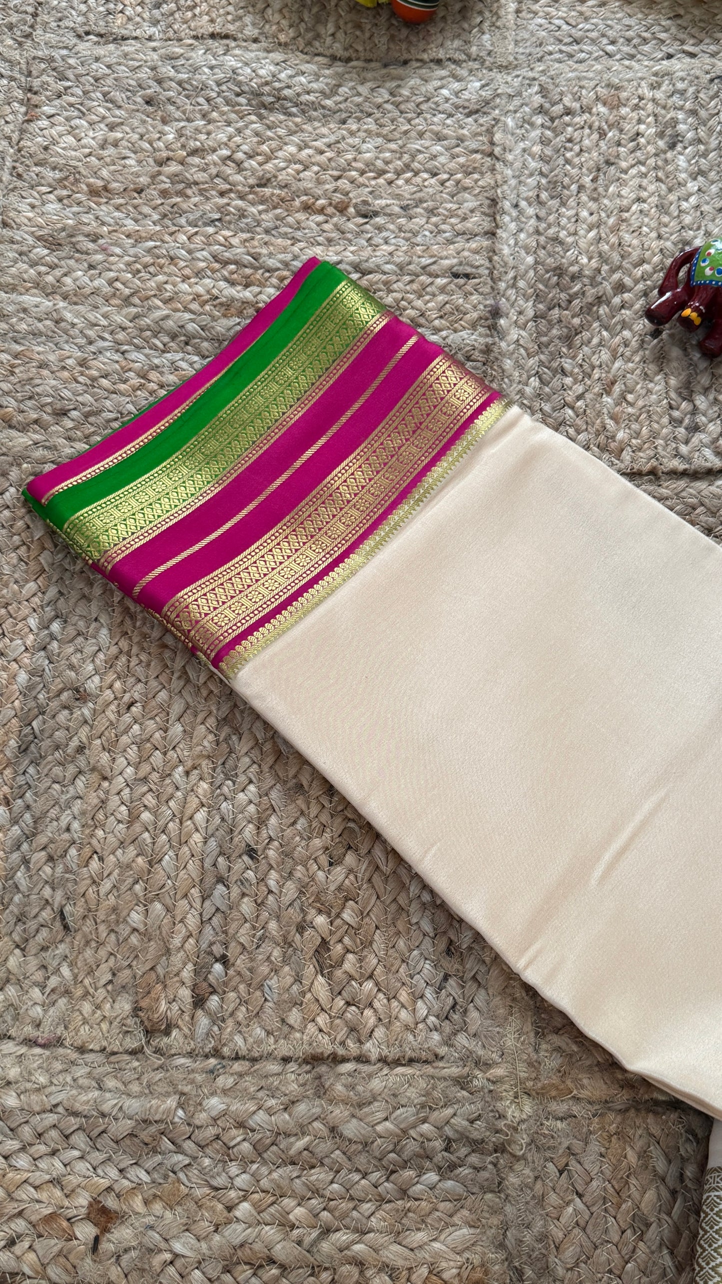 Pure Mysore Silk - Bespoke Drapes - White & Rani Pink & Green