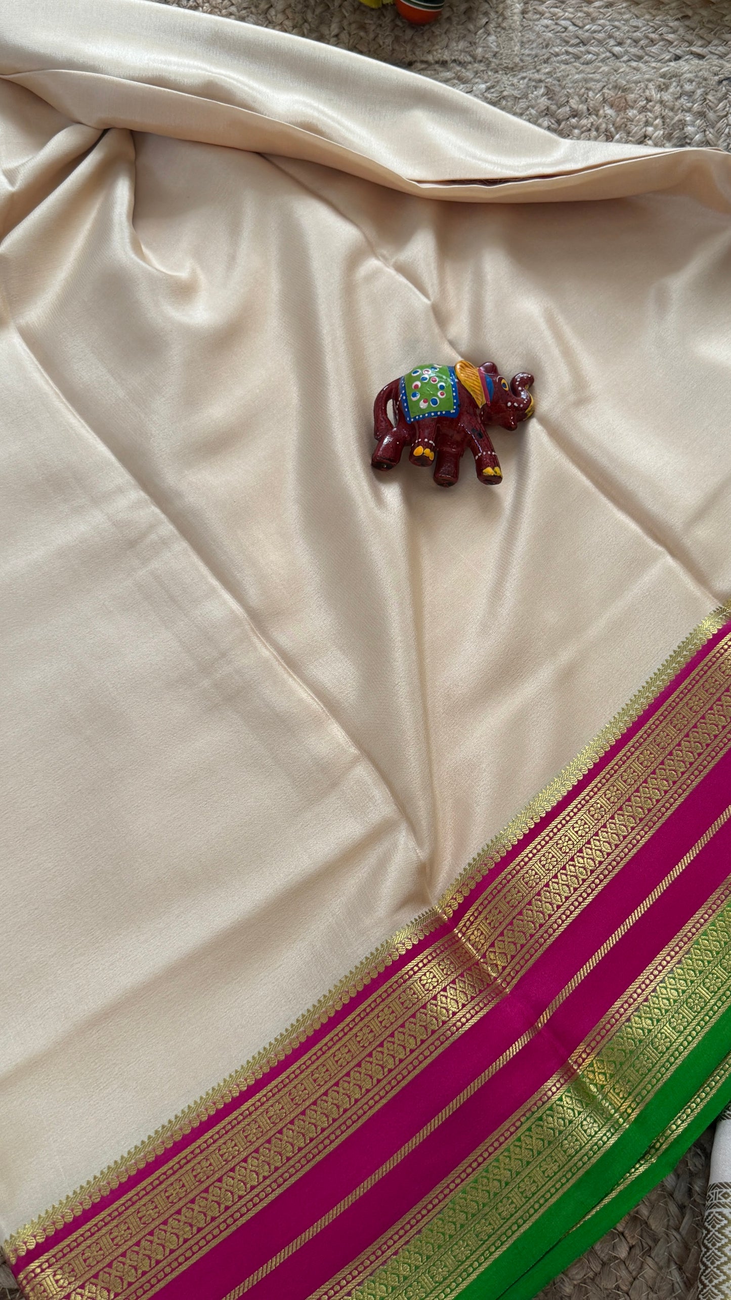 Pure Mysore Silk - Bespoke Drapes - White & Rani Pink & Green