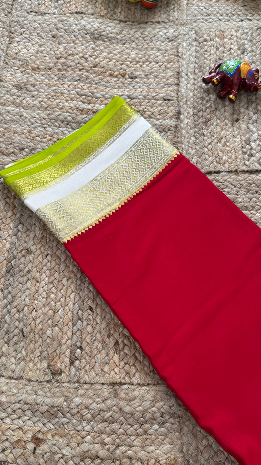 Pure Mysore Silk - Bespoke Drapes - Red & White & Light Green