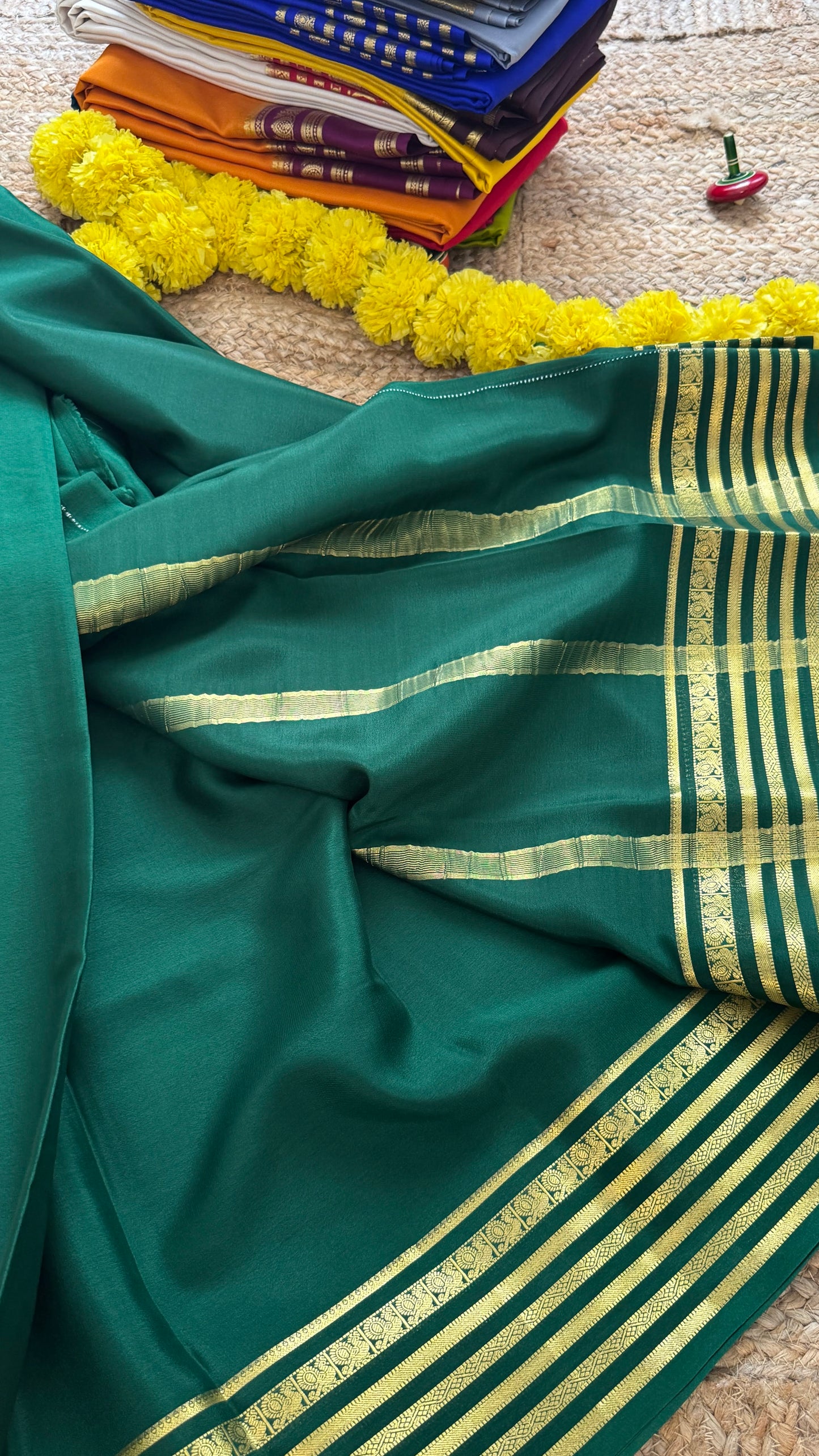 Mysore Silk Lite - Green with Piping Boarder