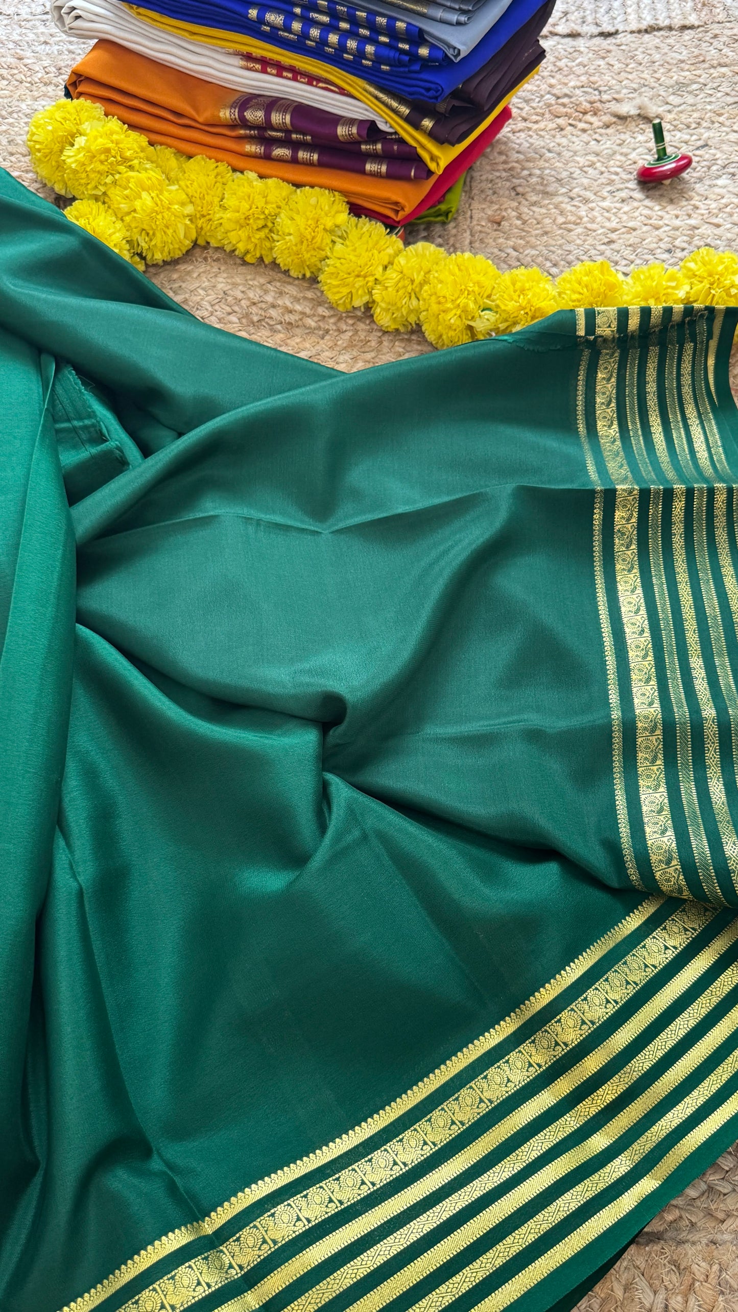 Mysore Silk Lite - Green with Piping Boarder