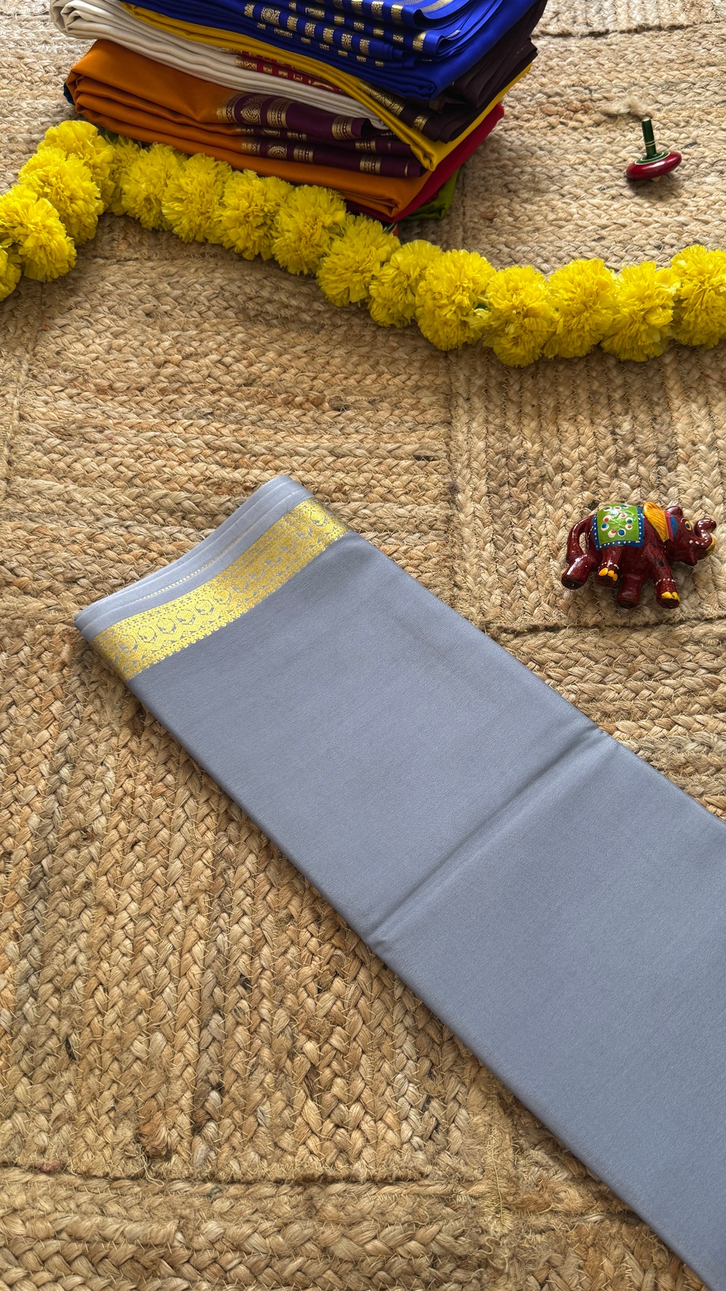 Mysore Silk Lite - Grey with small boarder