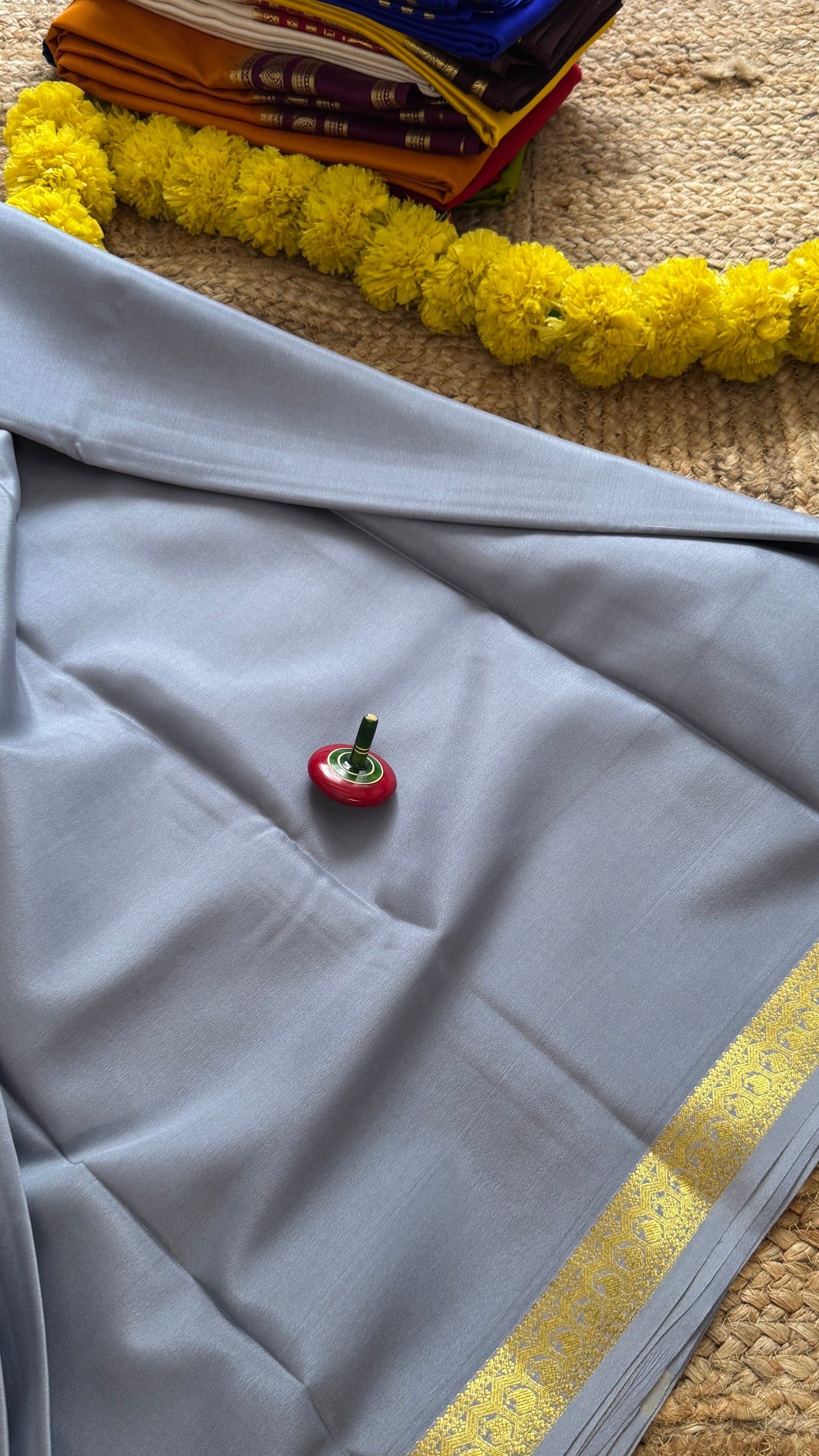Mysore Silk Lite - Grey with small boarder