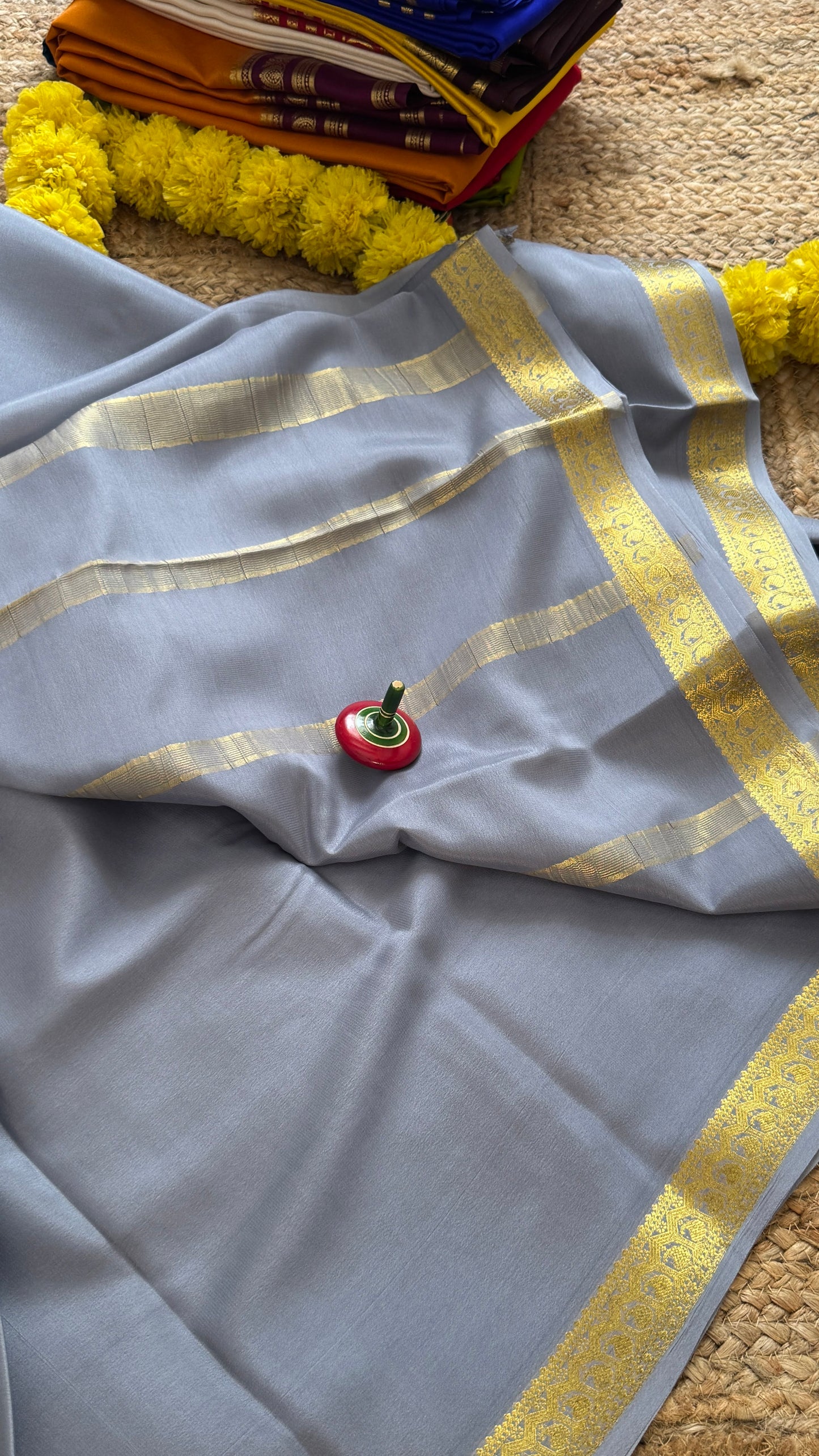 Mysore Silk Lite - Grey with small boarder