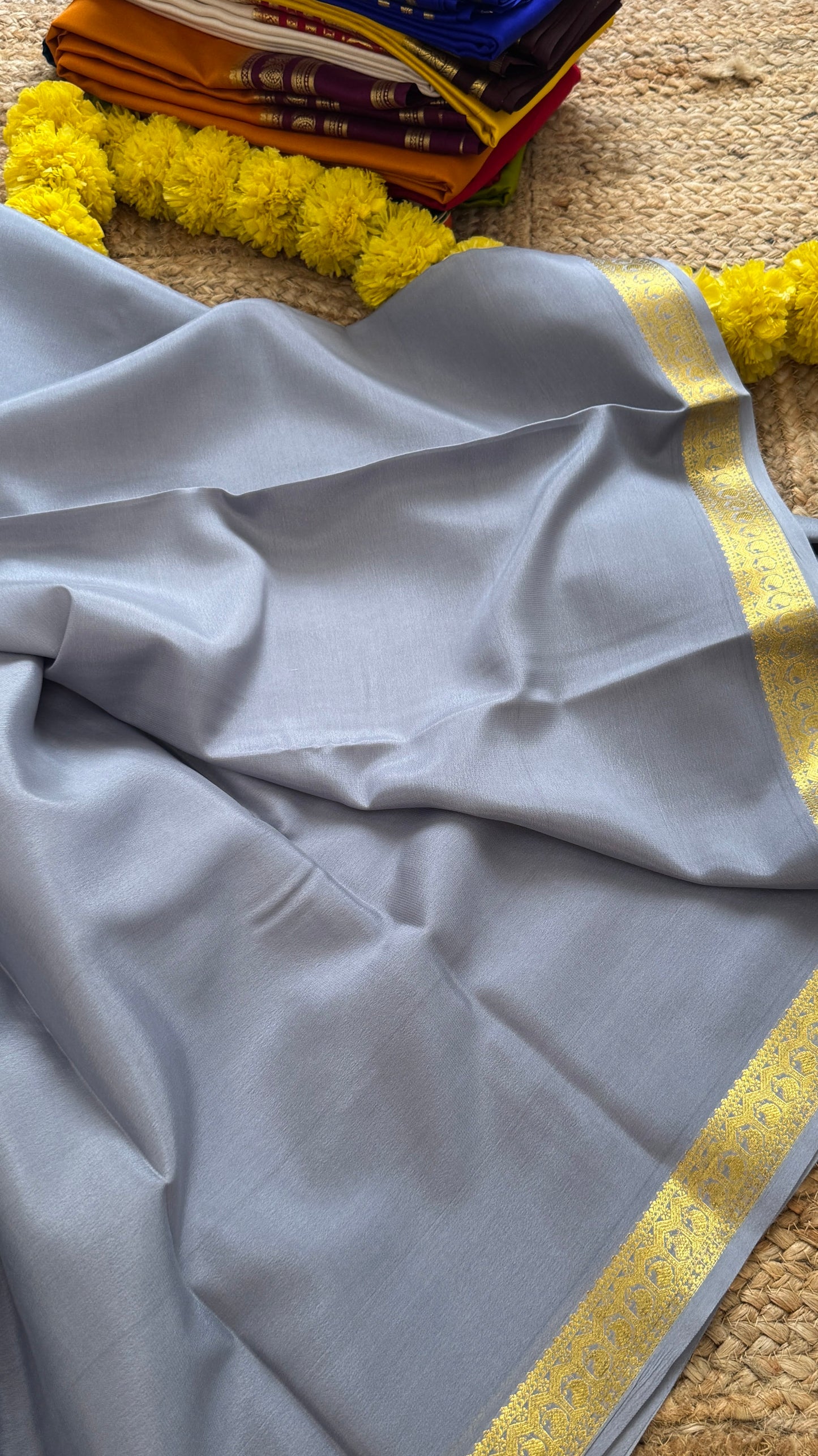 Mysore Silk Lite - Grey with small boarder