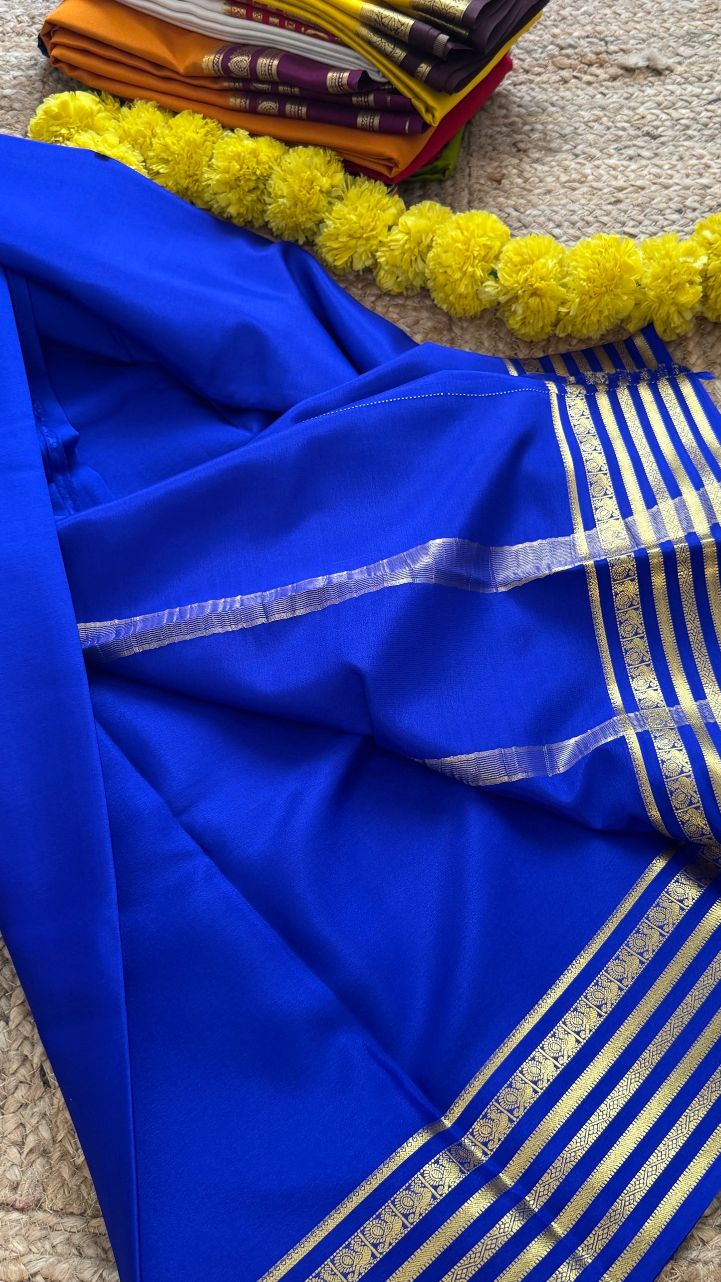Mysore Silk Lite - Blue with Piping Boarder