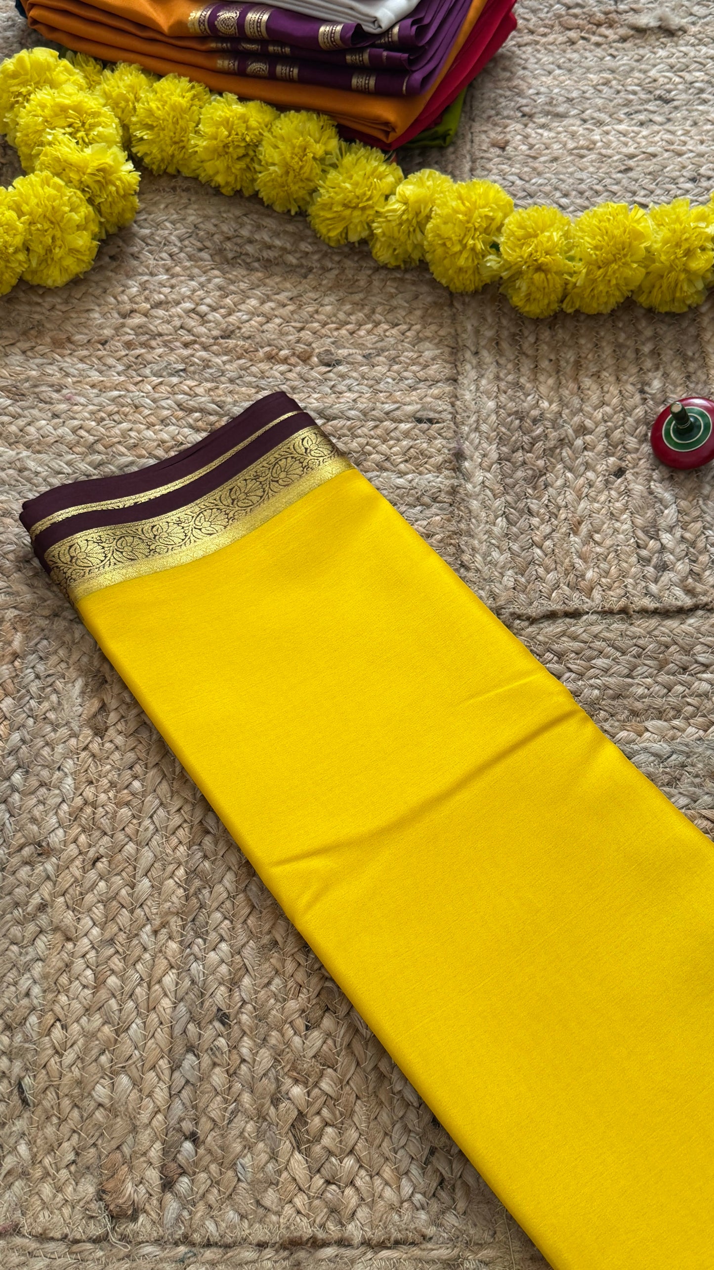 Mysore Silk Lite - Yellow and Coffee Brown boarder