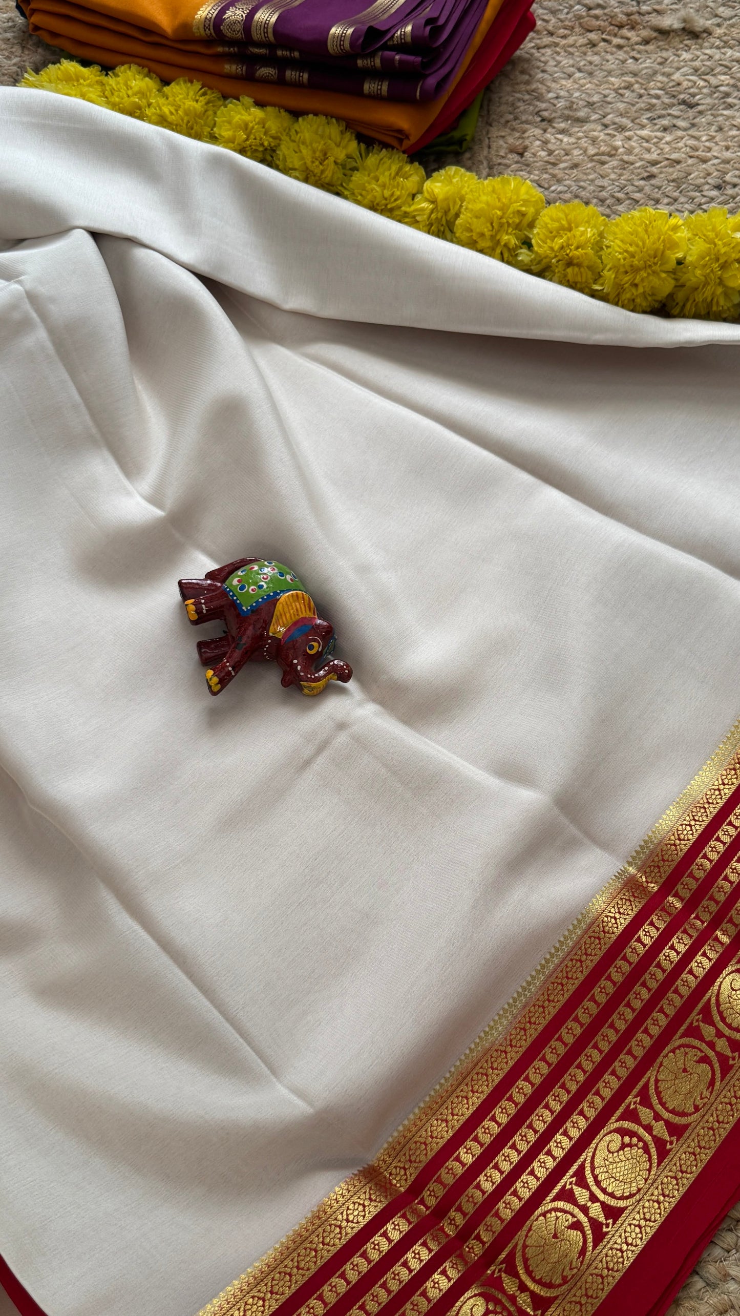 Mysore Silk Lite - White and Red Boarder