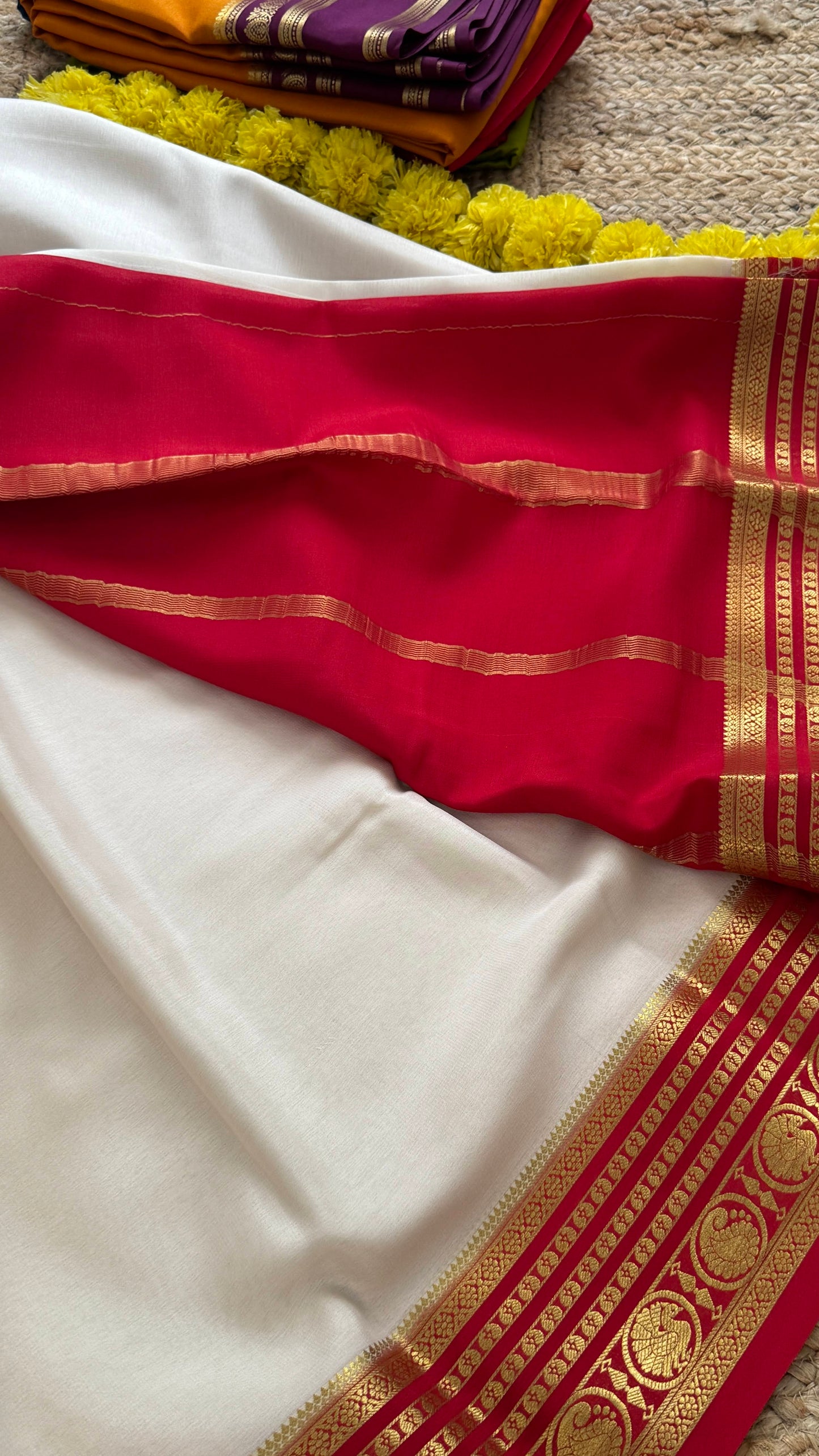 Mysore Silk Lite - White and Red Boarder