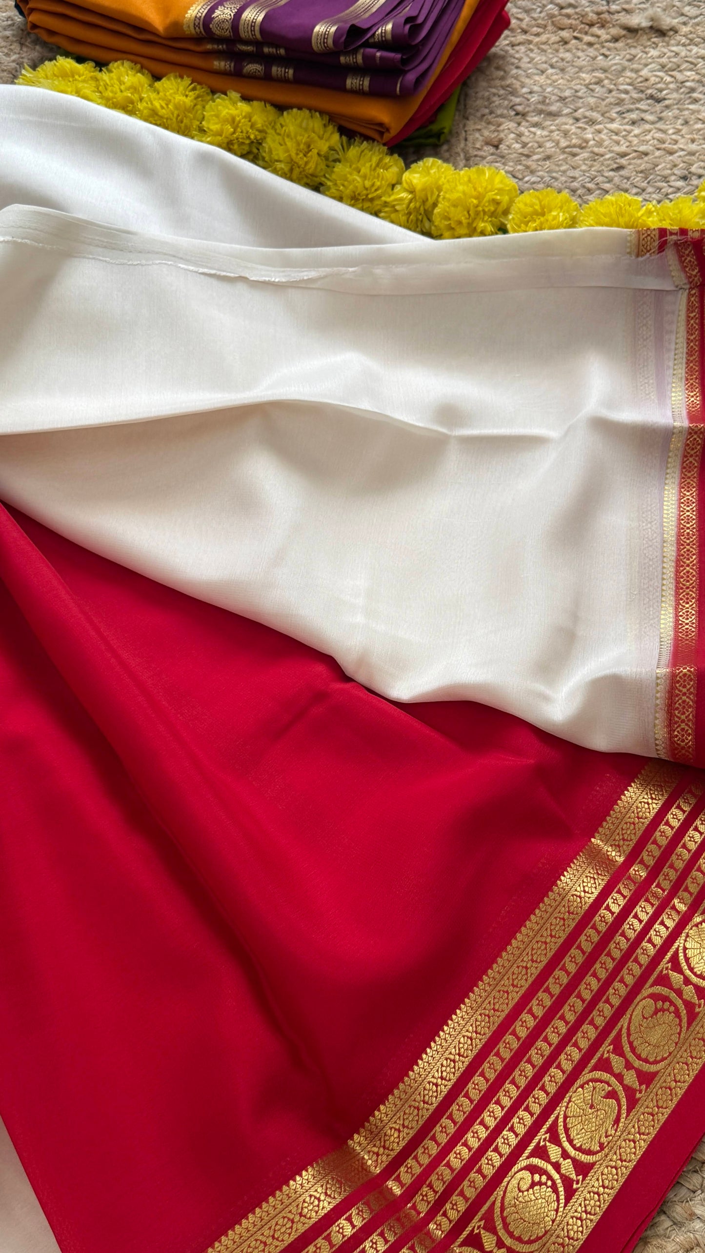 Mysore Silk Lite - White and Red Boarder
