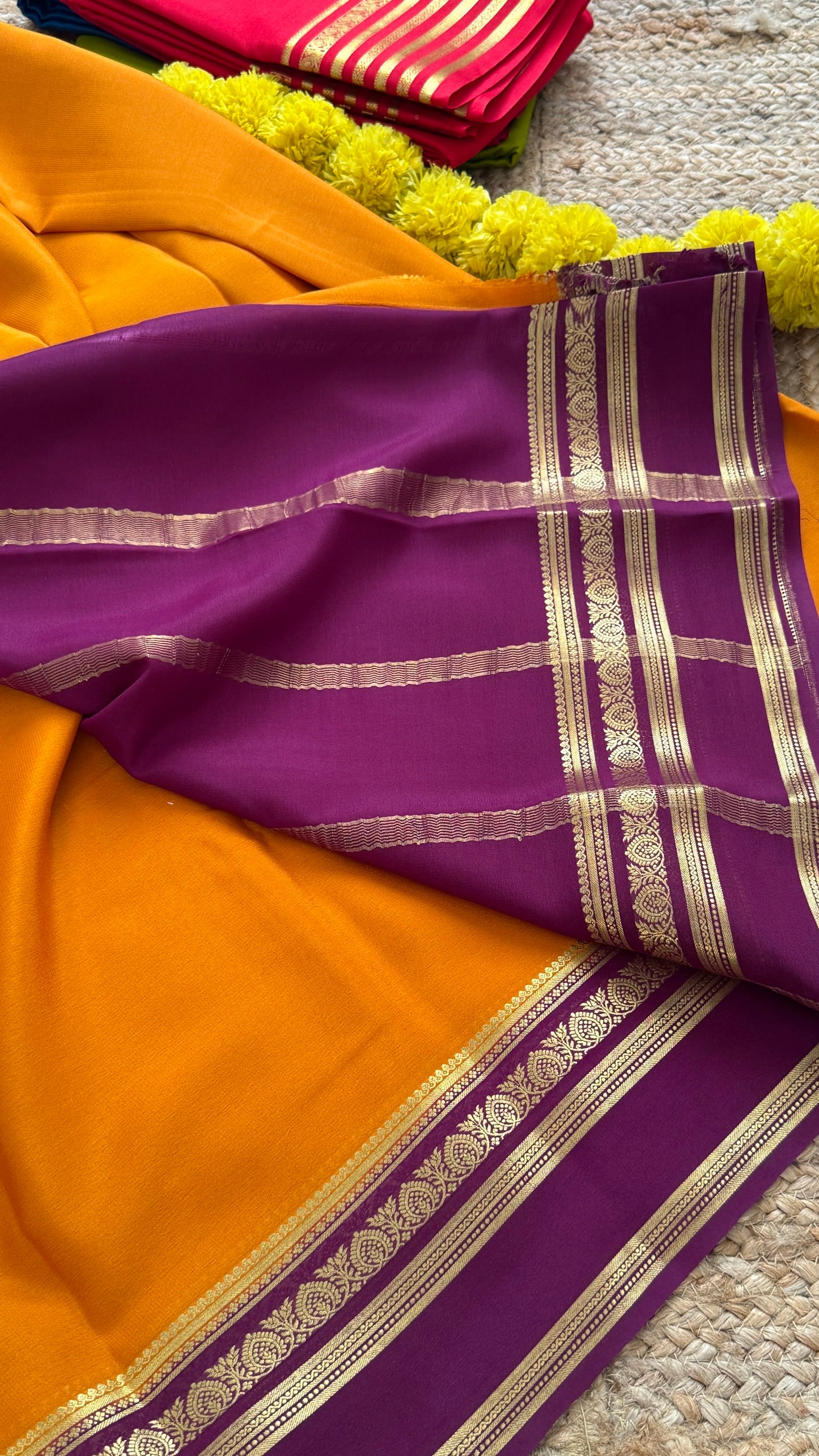 Mysore Silk Lite - Mustard Yellow and Maroon Baorder
