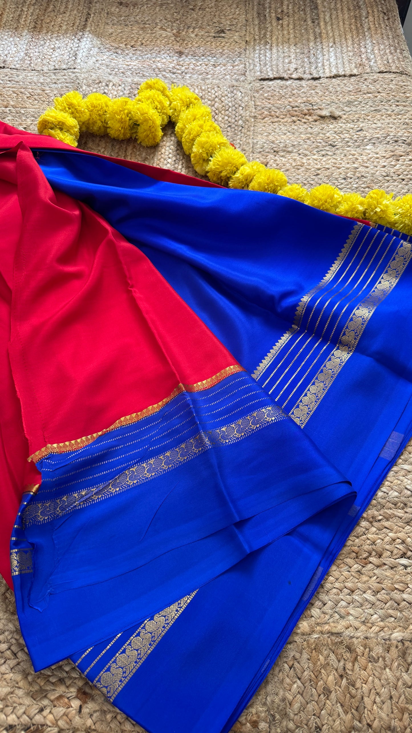 Mysore Silk Saree - Red and Royal Blue Peacock Boarder