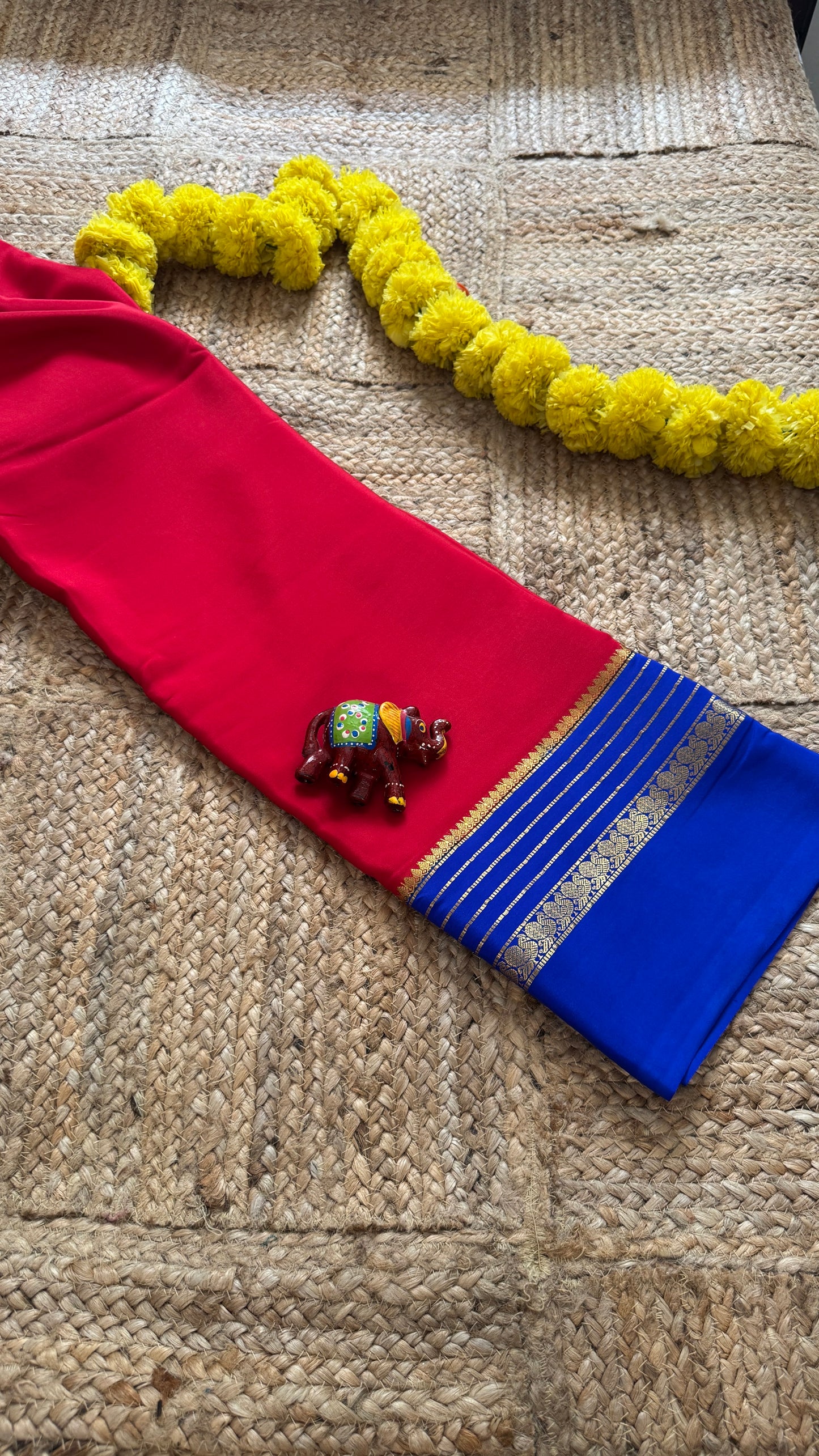 Mysore Silk Saree - Red and Royal Blue Peacock Boarder