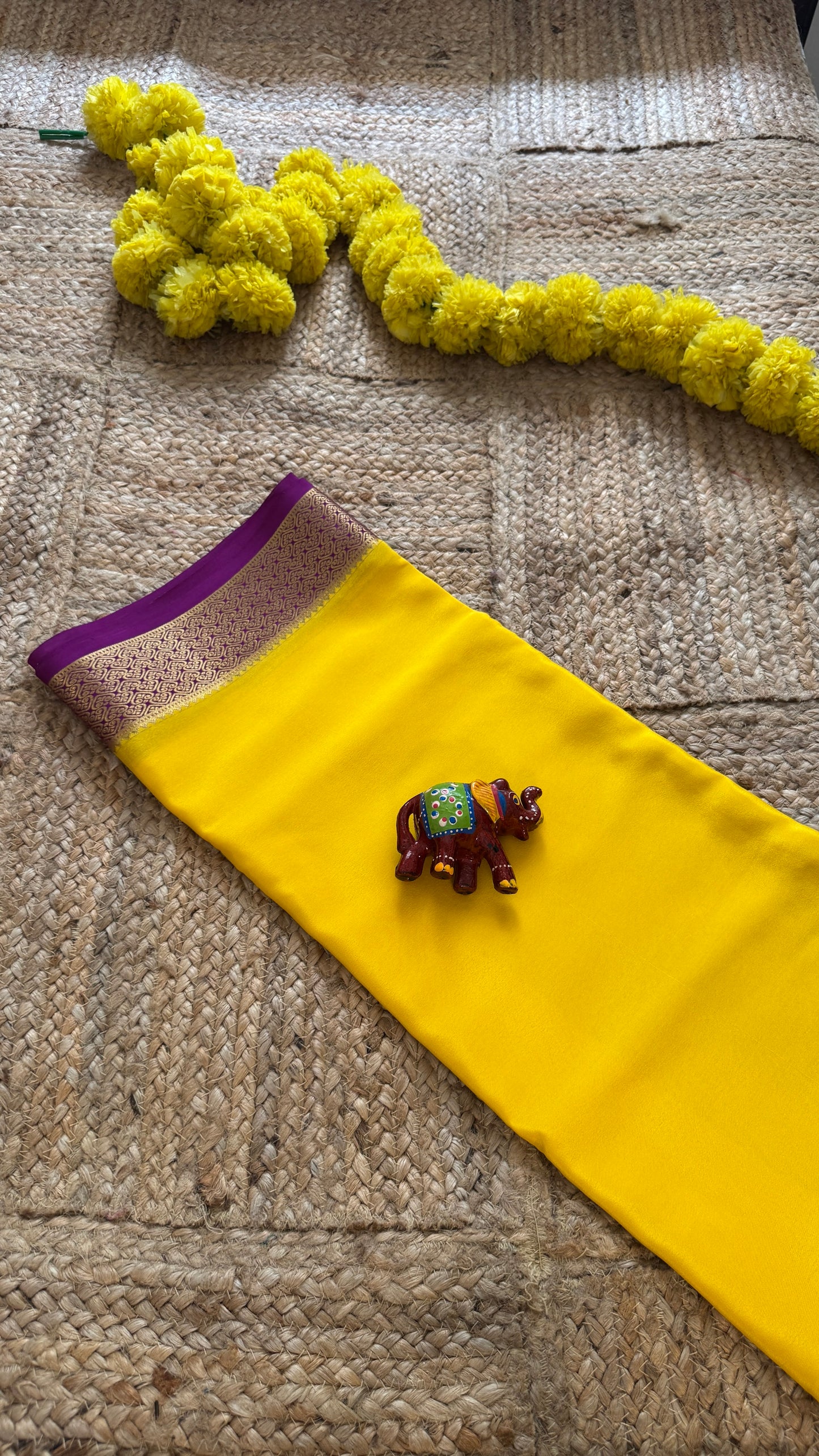 Pure Mysore Silk - Bespoke Drapes - Yellow and Purple Flower Boarder